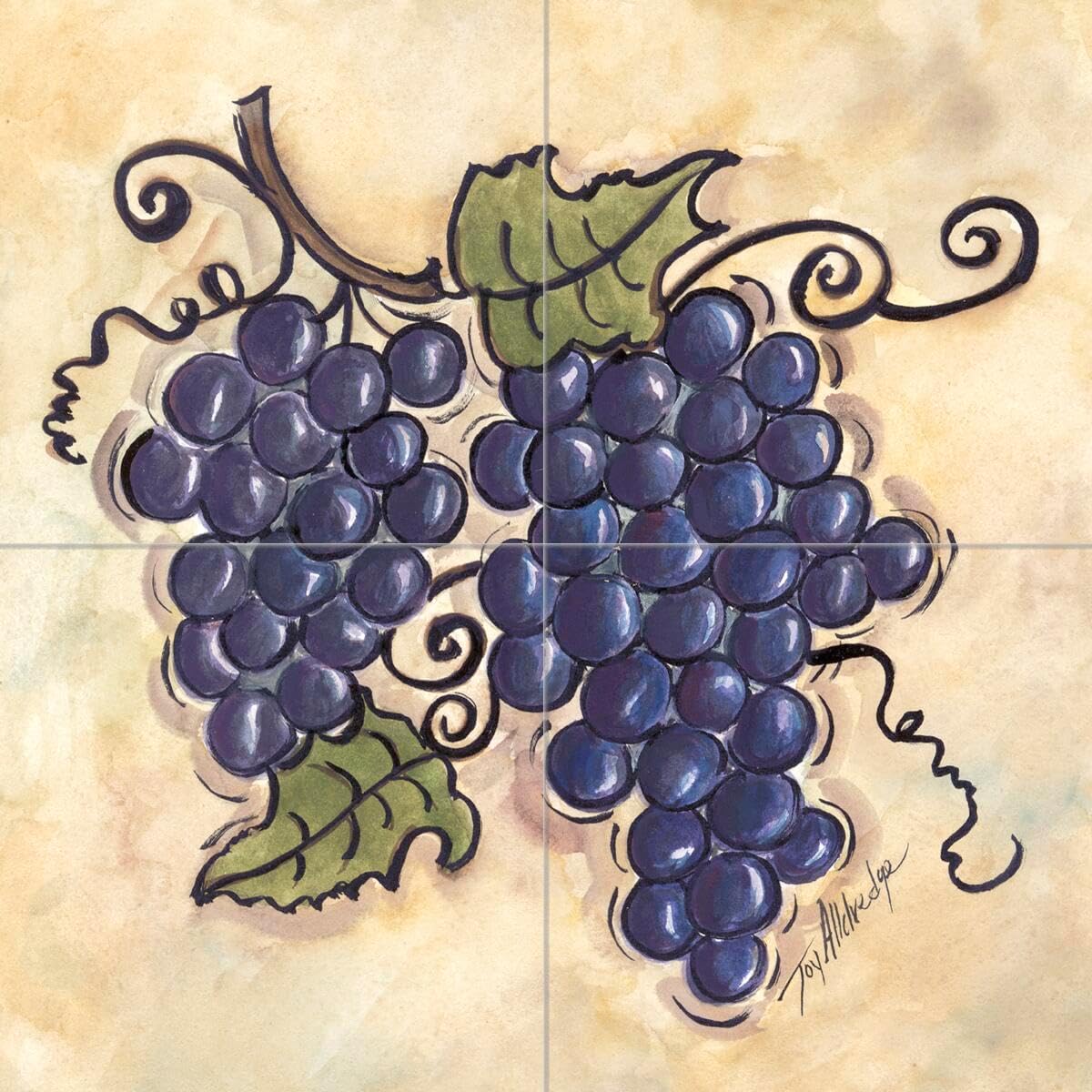 Ceramic Backsplash Tile Mural Fruit Vegetable Food Kitchen/Bathroom - Sweet Grapes IV - Joy Alldredge