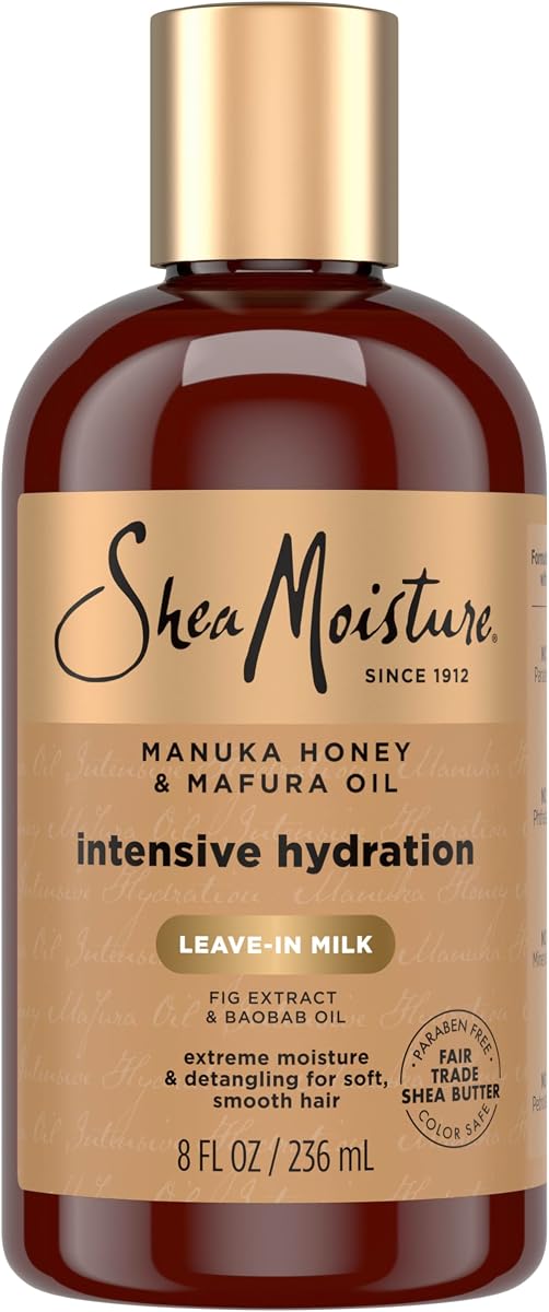 SheaMoisture Hydration Hair Milk Miel de Manuka y aceite de Mafura para cabello seco para hidratar y peinar el cabello 8 oz | Para cabello seco: hidrata, suaviza y mejora la manejabilidad con Miel de Manuka y Aceite de Mafura.