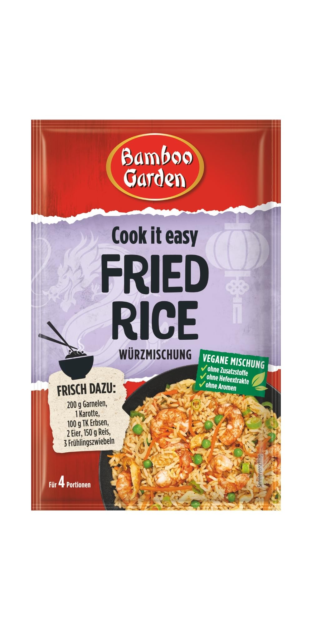 Bamboo Garden - Fried Rice Würzmischung | Gewürz für gebratenen Reis | Für 4 Portionen | Vegan, ohne Hefeextrakte, ohne Aromen | 25 g im Beutel