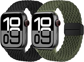 Braided Band Compatible with Apple Watch Ultra 2/Ultra 49mm 46mm 45mm 44mm 42mm(Series 3 2 1) Women Men, Sport Nylon Wristbands with Magnetic Closure for iWatch Series 10 SE 9 8 7 6 5 4