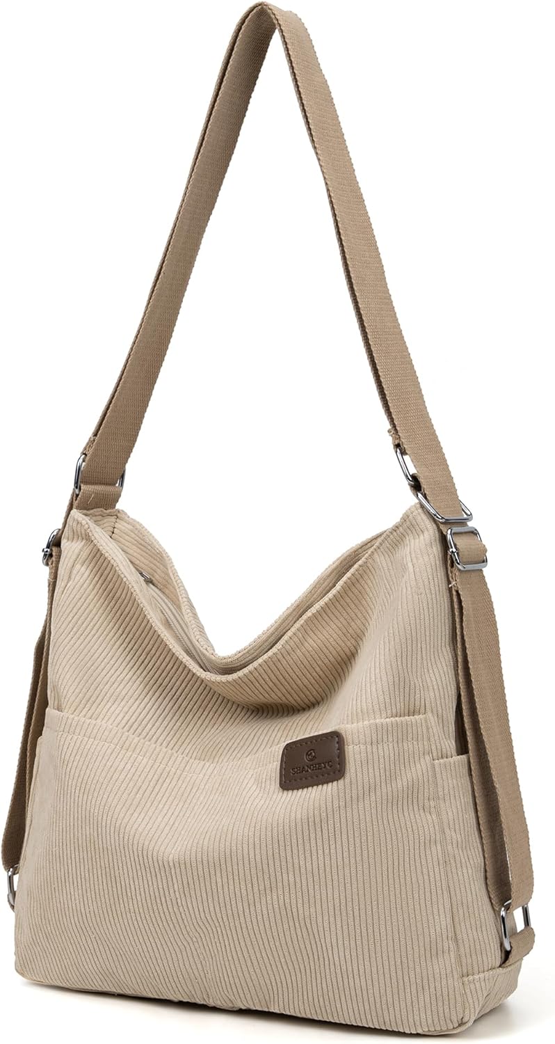 Wytidian Corduroy Tote Backpack Crossbody Bag for Women, Convertible Shoulder Bags Designer Handbag for College, Work