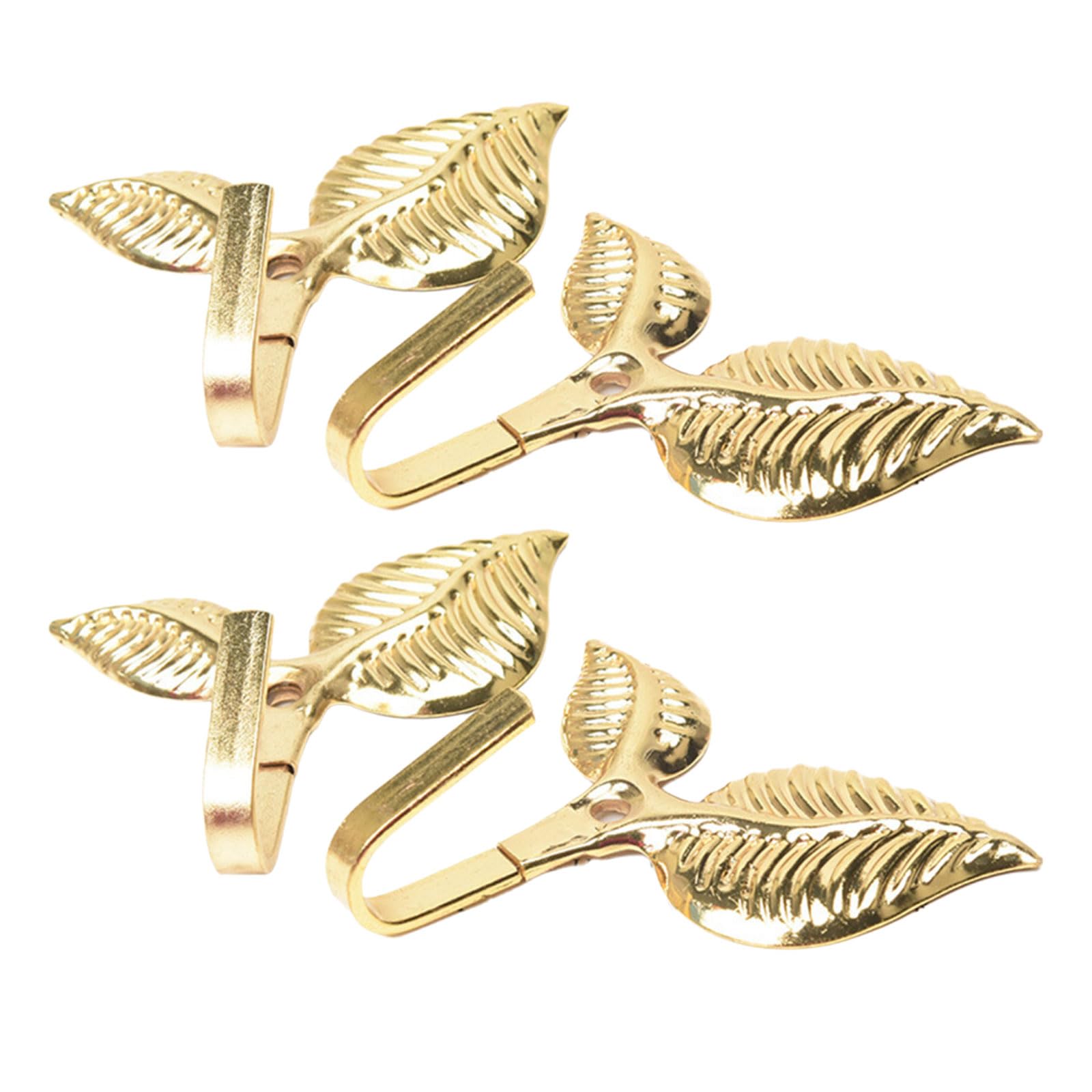 4pcs Curtain Tieback Hooks, Vintage Leaf-shape Curtain Holdbacks Hooks Wall Mounted Drapery Tieback Towel Hook Hanger Hook
