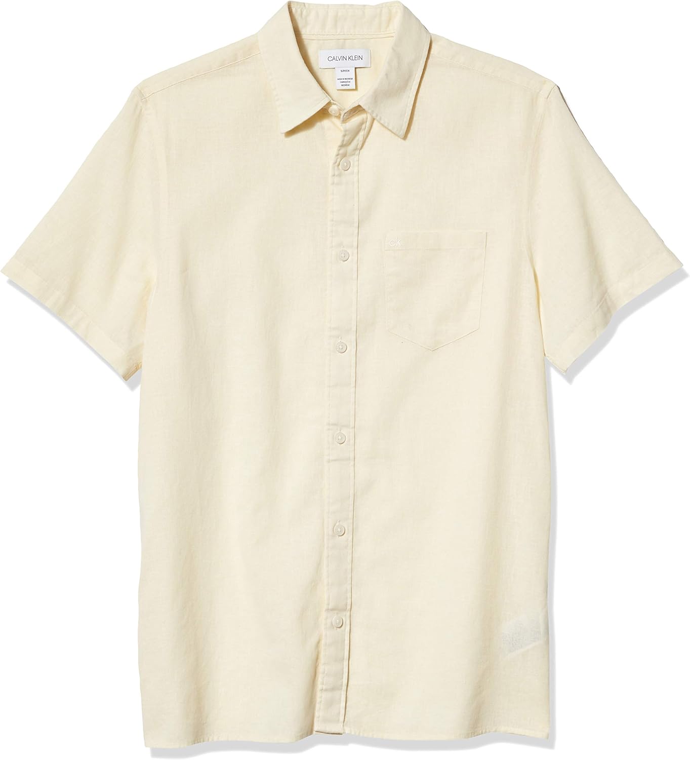 Calvin Klein Men's Short Sleeve Lightweight Cotton Linen Button Down Shirt