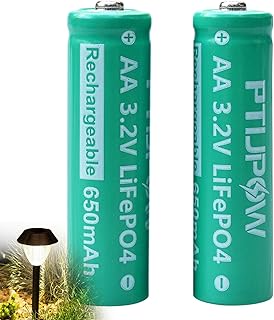 AA 3.2V LiFePo4 650mAh Solar Battery, AA 3.2V Lithium Iron Phosphate Rechargeable Battery for Garden Solar Light- (2-Pack)