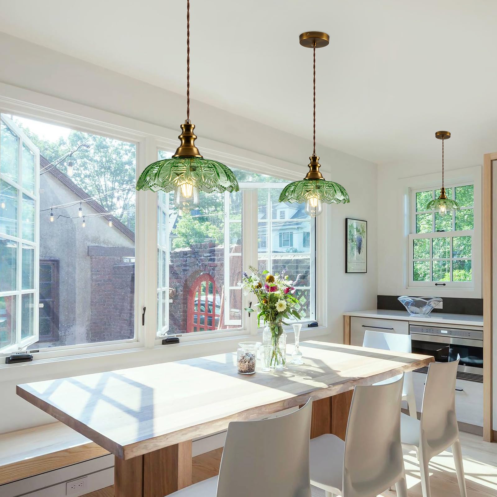 Plug In Pendant Light - Modern Brass With Dark Green Glass Shade, 14 ...