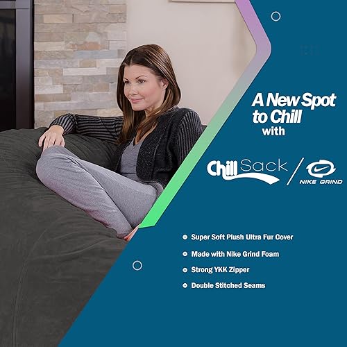 Miniatura 2 de Chill Sack Puf con espuma Nike Grind puff gigante de espuma viscoelástica de 5 pies para muebles, sofá grande con funda de microfibra suave, color