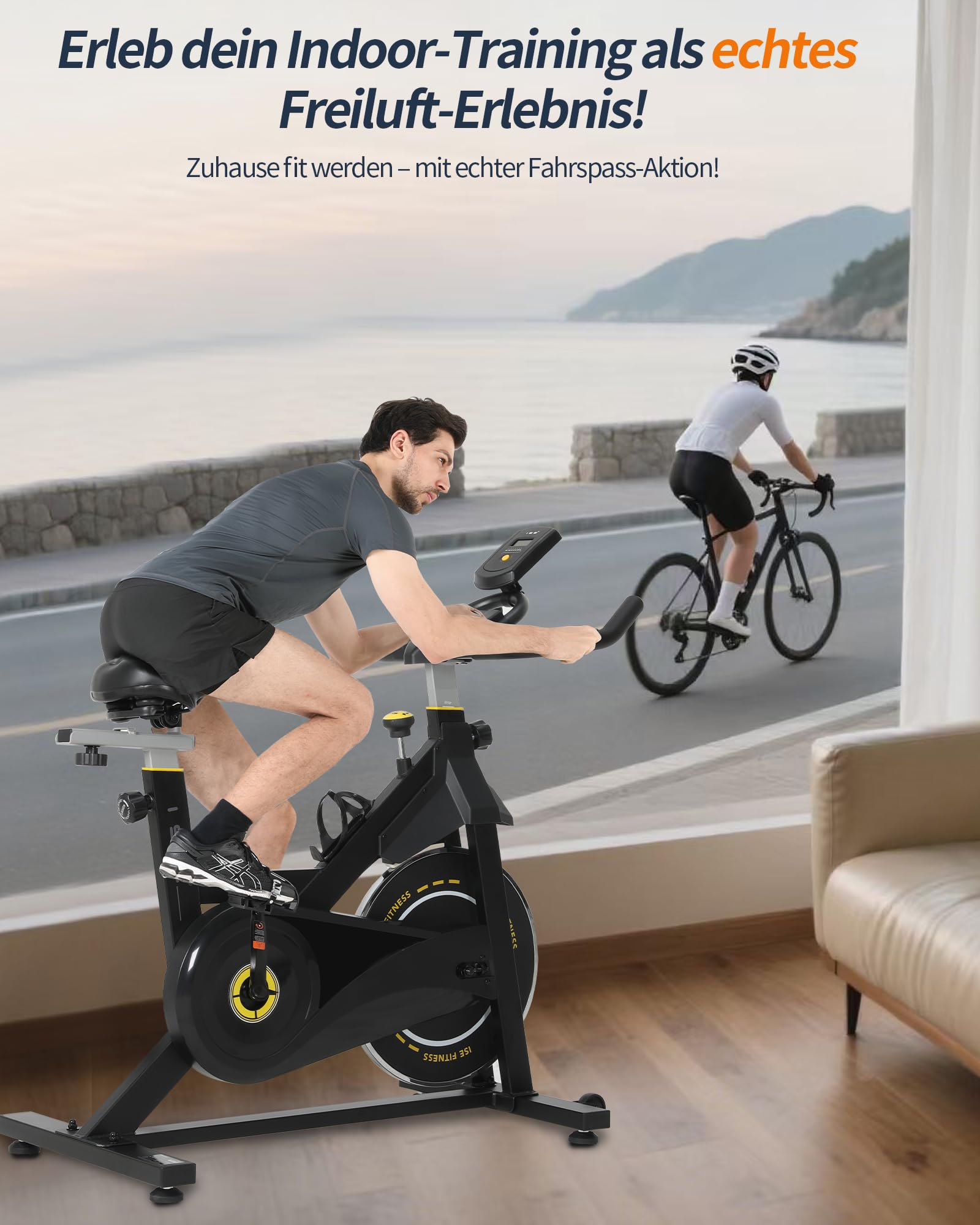 ISE Heimtrainer Fahrrad mit LCD Display & Herzfrequenzmonitor für Zuhause, Ergometer Fahrrad Indoor Bike Fitnessbike Heimtrainer mit Halterung und Einstellbarer Widerstand
