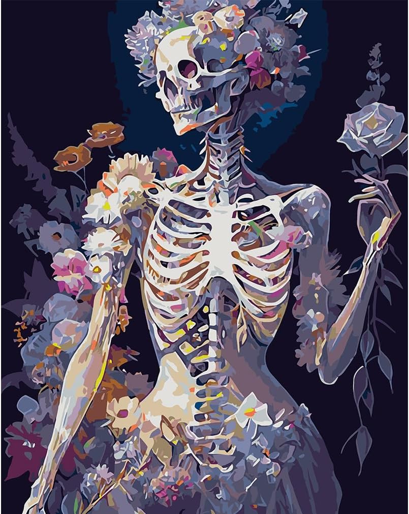 Paint by Number Kits for Adults Beginners, Easy Acrylic Simple Skull Adult Paint by Number Kits, DIY Watercolor Skeleton Paint by Numbers Kits on Canvas Without Frame for Home Wall Decor 16x20inch
