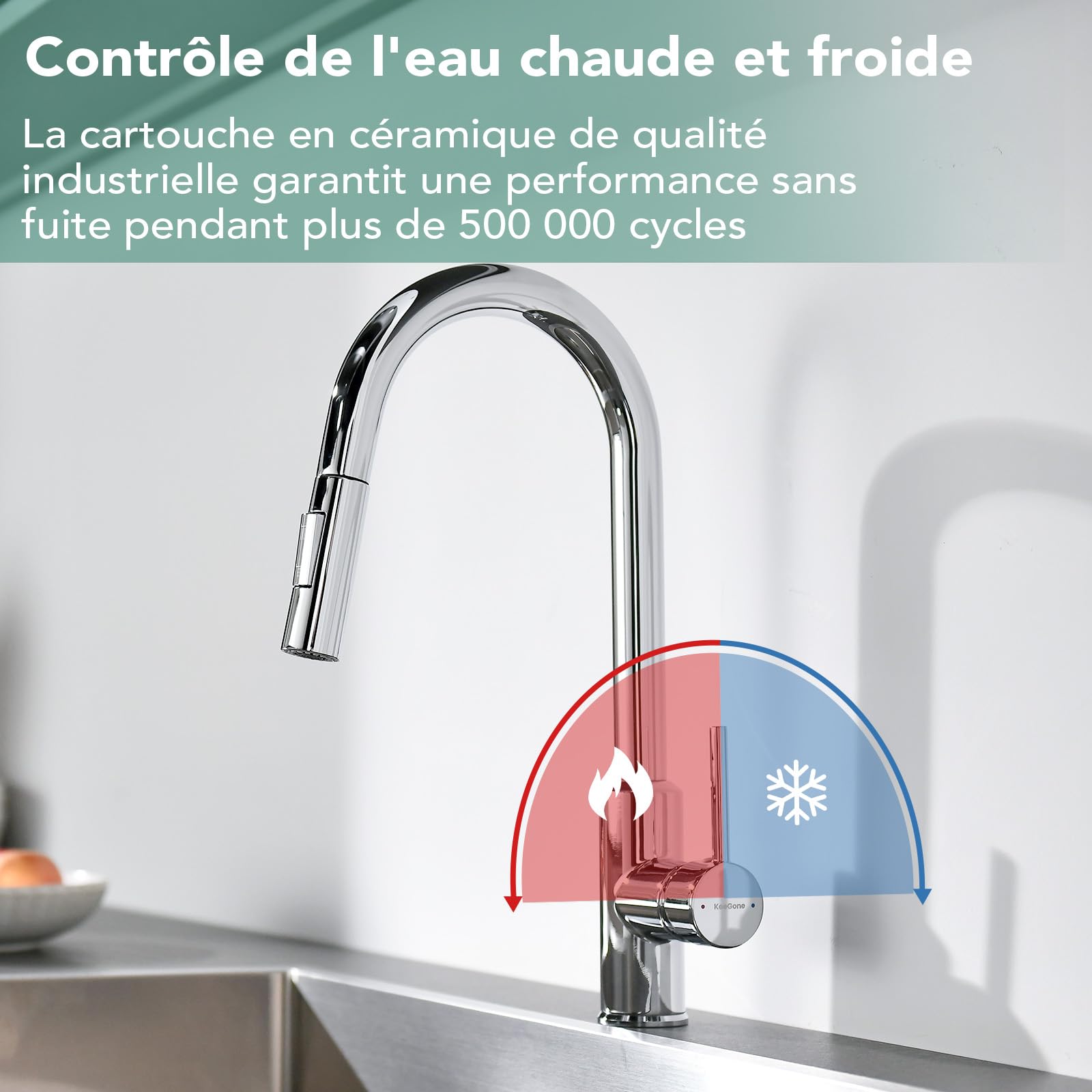 Mitigeur Cuisine Avec Douchette Extractible, Robinet D'évier Pivotant 360°, Acier Inoxydable Chrome
