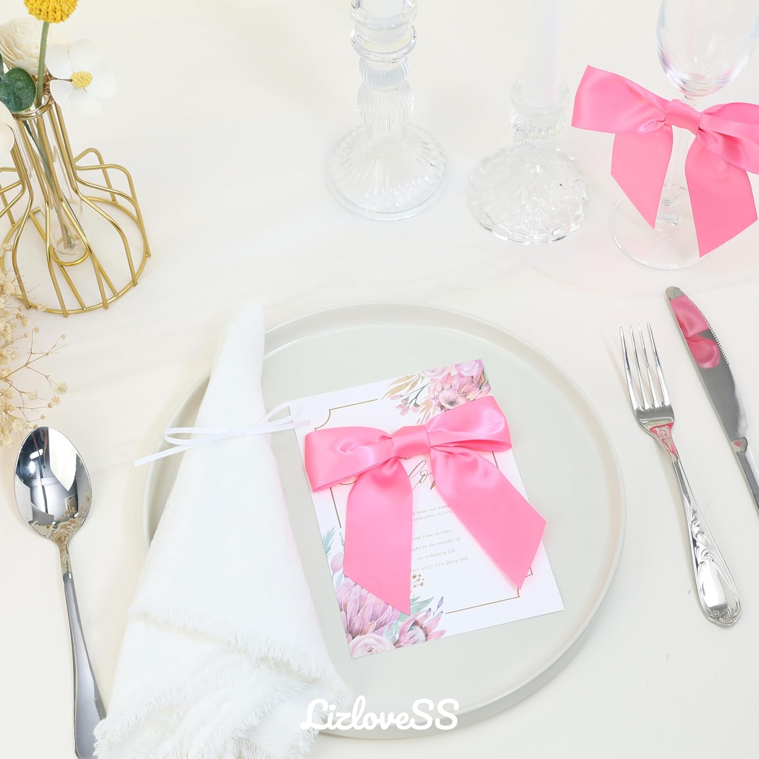 Pink Satin Ribbon Twist Tie Bows 5 Inch Pre-Tied Hot Pink Gift Bows for Crafts, Treat Bags, Party Favors, Wedding, Baby Shower, Candy Apple, Christmas Tree (36 Pack) - Image 6