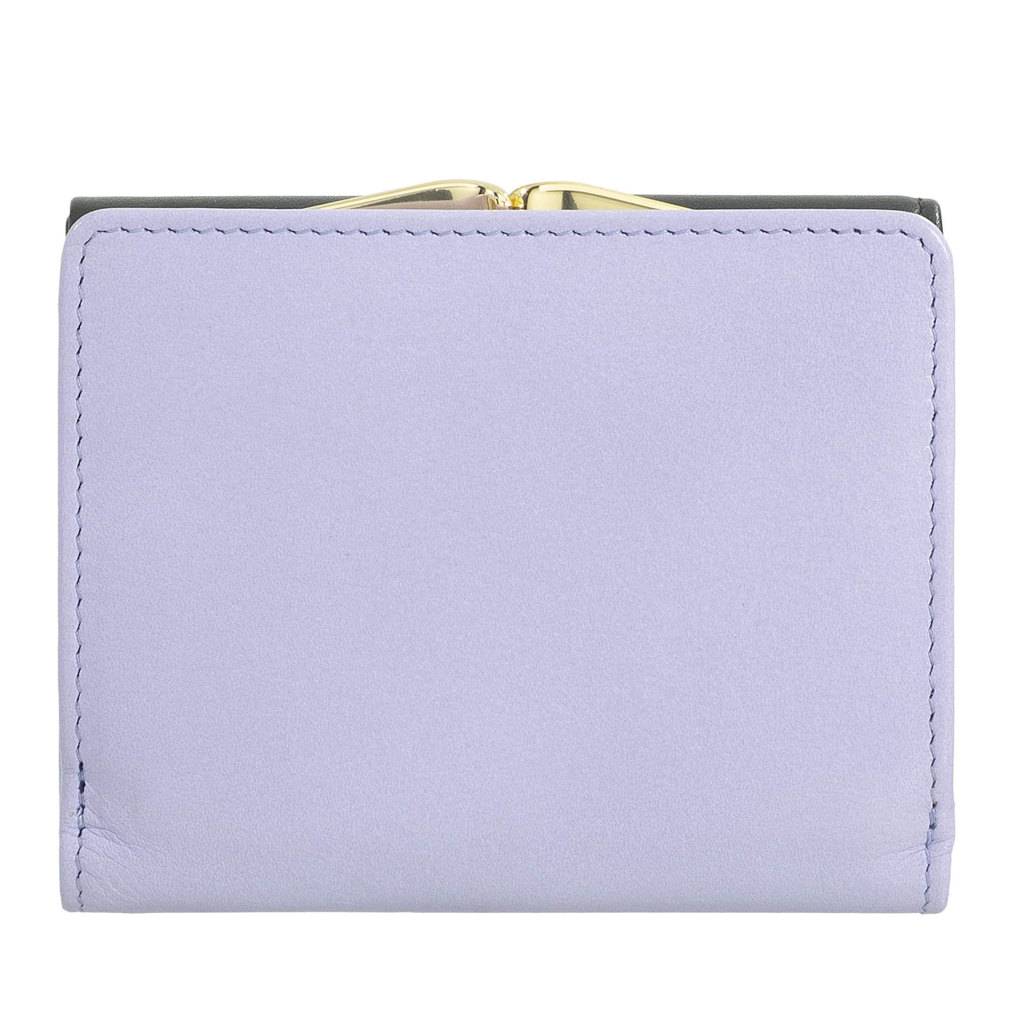 DUDU Cartera Mujer Pequeña de Piel RFID con Monedero con Cierre Clic Clac Compacta 6 Ranuras para Tarjetas Black_Lavender