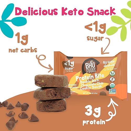 Miniatura 3 de Bhu Foods Keto Bites - Masa de galletas con doble chispas de chocolate negro  Snacks orgánicos Keto para adultos y niños  Sin gluten, vegano, bajo