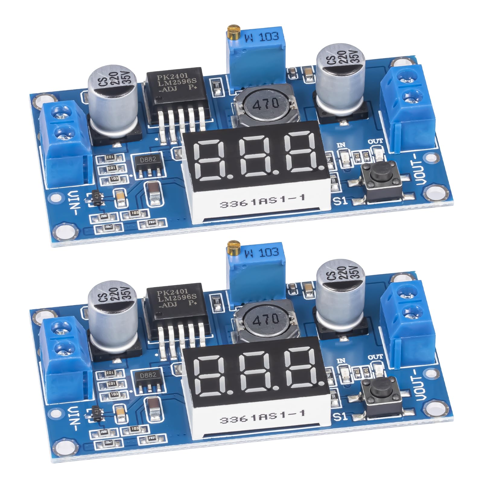 JTAREA LM2596 LM2596S DC-DC Buck Converter Voltage Regulator Adjustable 4.0-40V to 1.25-37V 2A Power Supply Module with LED Voltmeter Display (Pack of 2)