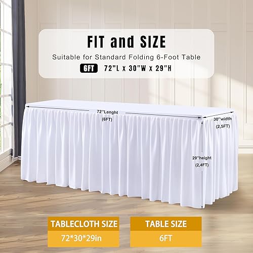 Miniatura 7 de Manteles de mesa de poliéster blanco para mesas rectangulares de 6 pies, sin arrugas, manteles elásticos de 6 pies con falda para fiestas, bodas,