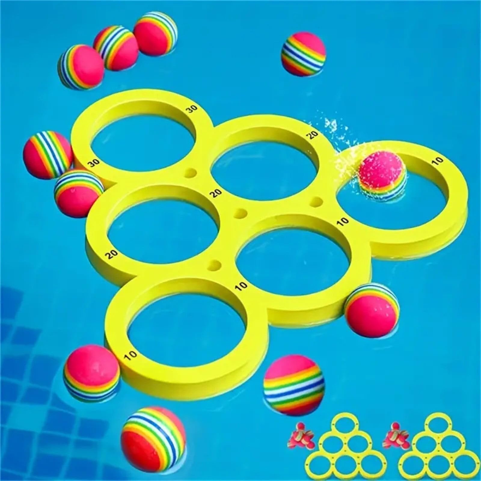 Swimming Pool Toys Games Set for Adult Pool Floating Ring Toss Game with 12 Colorful Tossing Balls, Fun Water Toys for Adults and Family Summer Party Beach Outdoor Yard Pool Game