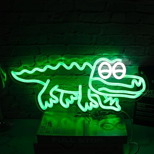 Letrero LED de neón de King Gizzard and The Lizard Wizard Gator, letrero de neón de animales verdes, letrero de noche regulable para decoración de