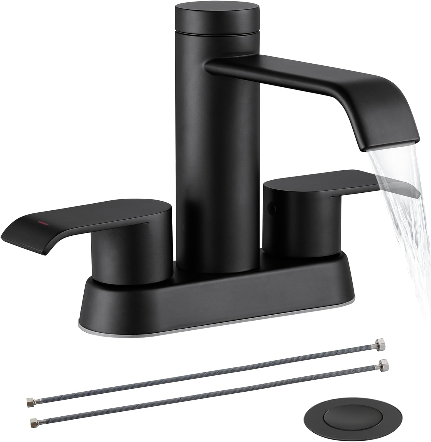 HEISOK Matte Black Bathroom Faucets - 4 Inch Waterfall Bathroom Faucet ...