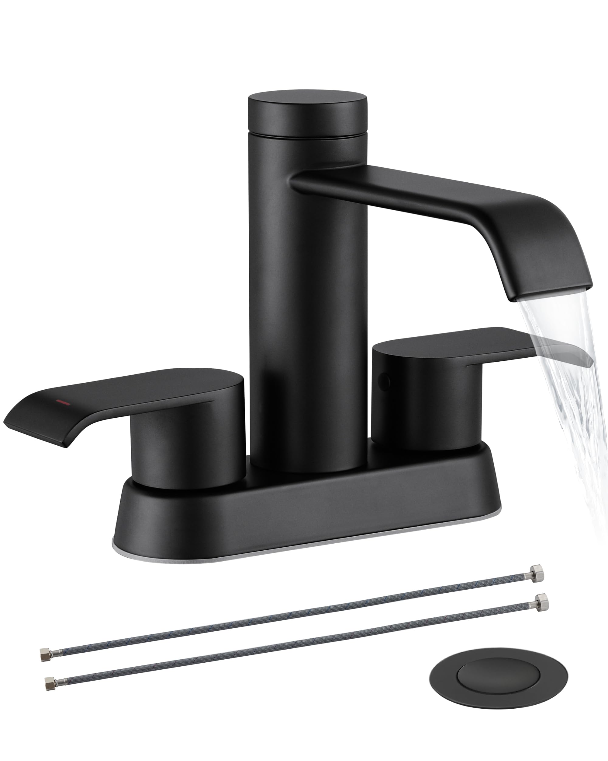 Matte Black Waterfall Bathroom Sink Faucet - HEISOK 4 Inch Bathroom ...