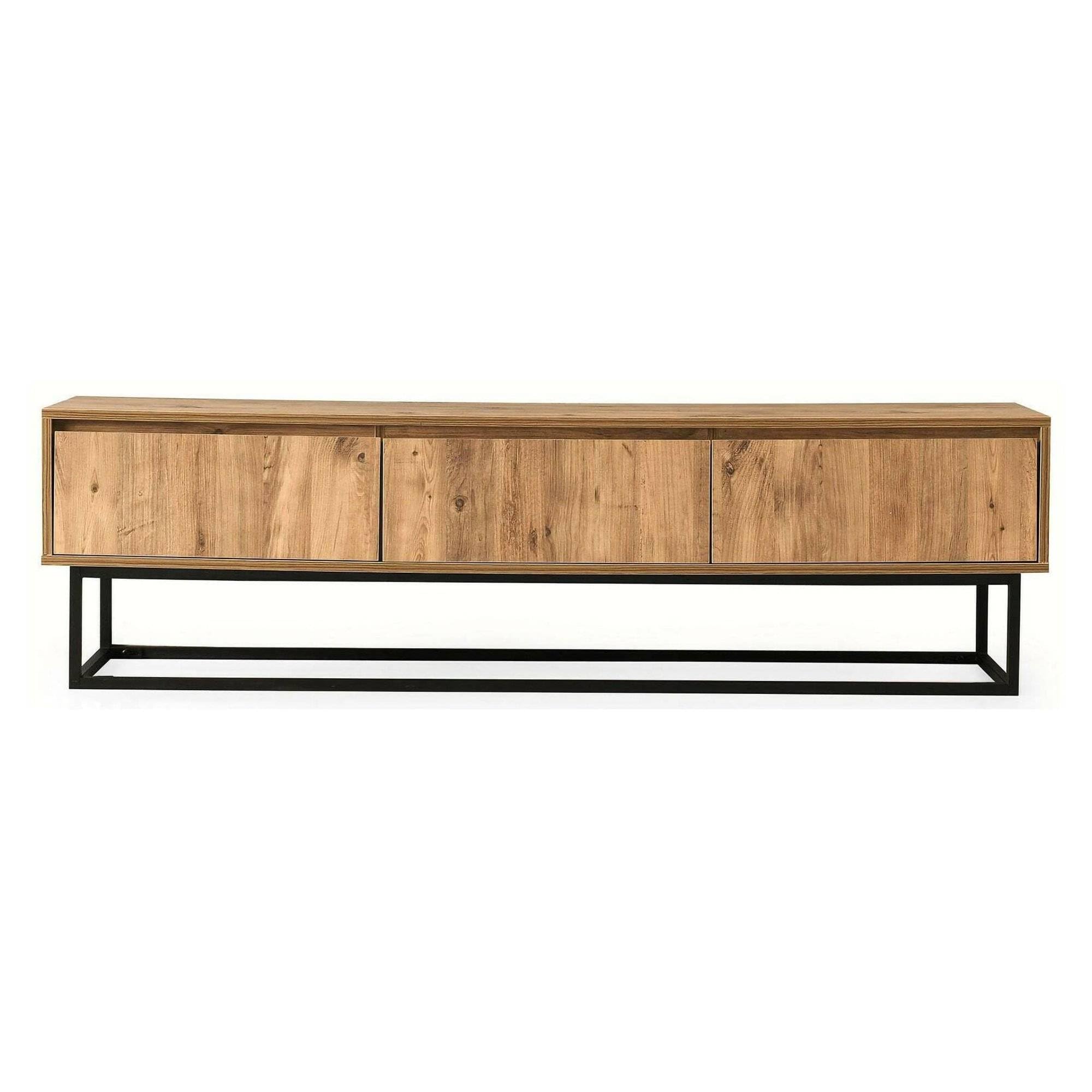 Dmora - Mobile porta TV Suhail, Credenza da soggiorno, Armadio basso per TV, Base parete attrezzata, 180x40h50 cm, Quercia e Nero
