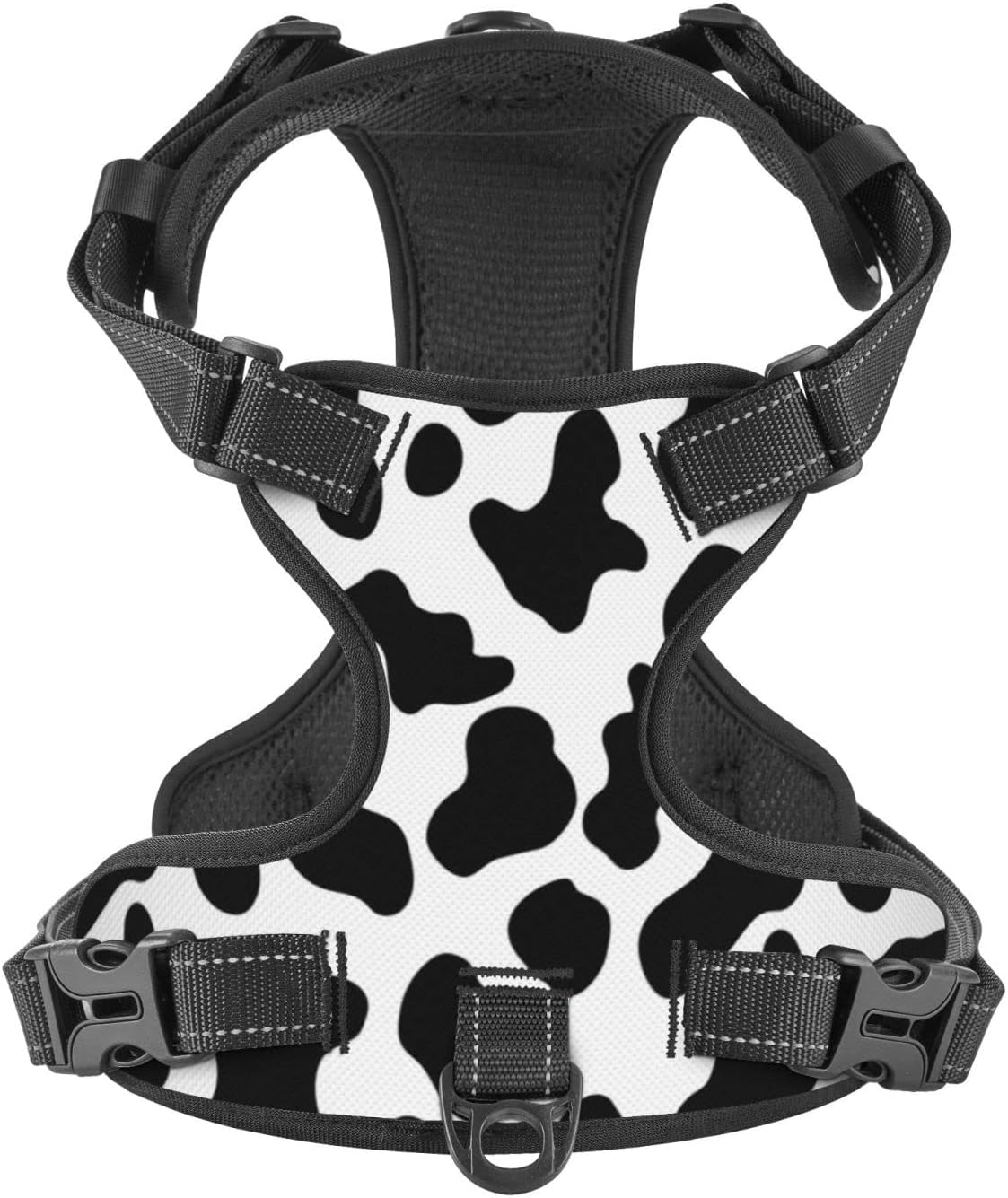Dog Harness for Large Dogs with Leash No Pull 2 Leash Clips, Adjustable Soft Black and White Cowhide Print Dog Vest Set X-Large Size