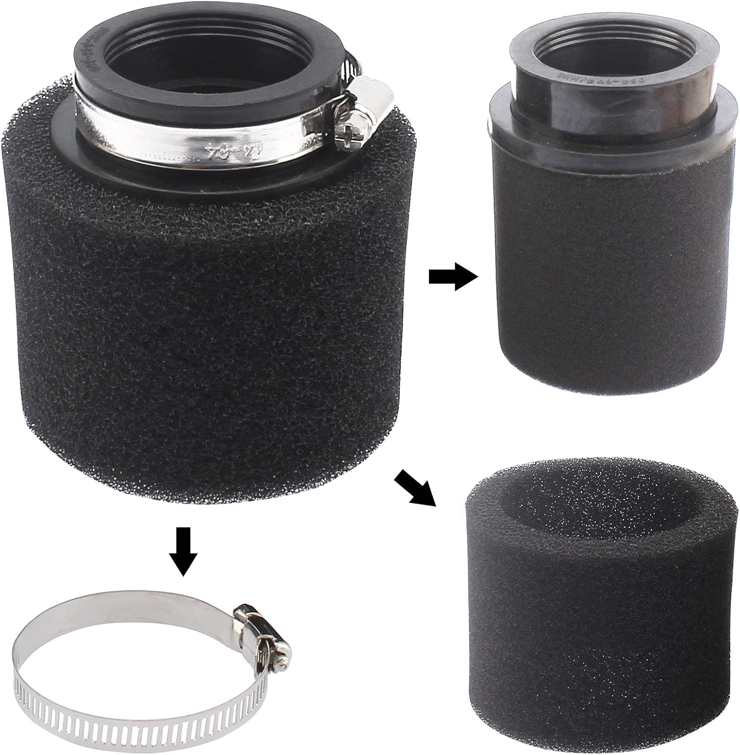 Universal 48mm 49mm 50mm Black Double Foam Pod Performance Filter for 50cc - 90cc 110cc 125cc ATV Quad Scooter Go Kart Moped Pit Dirt Super Bike GY6 Roketa