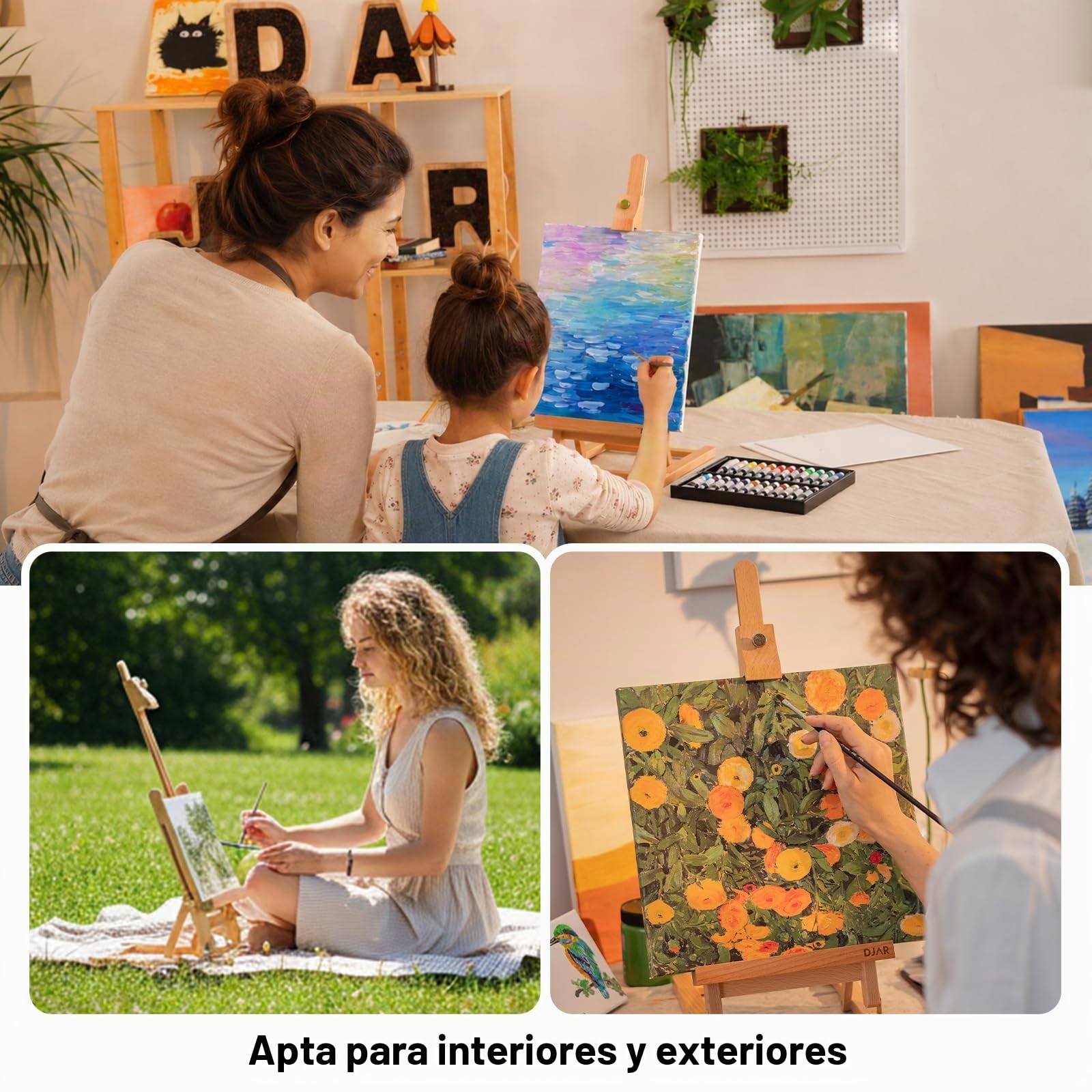 25" Mini H-Frame Caballete de Arte, Ajustable de madera de haya caballete de sobremesa de madera para la pintura, la pintura portátil de visualización de dibujo de pie para adultos, natural