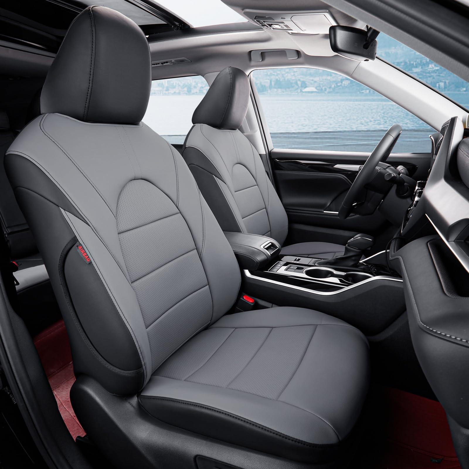 Coverdream Highlander Waterproof Leather Seat Covers Custom Fit for 2020-2025 Toyota Highlander Seat Covers,2nd-Row 40/60 Split,Full Coverage,Airbag Compatible,Car Seat Protector (Full Set,Black/Gray)