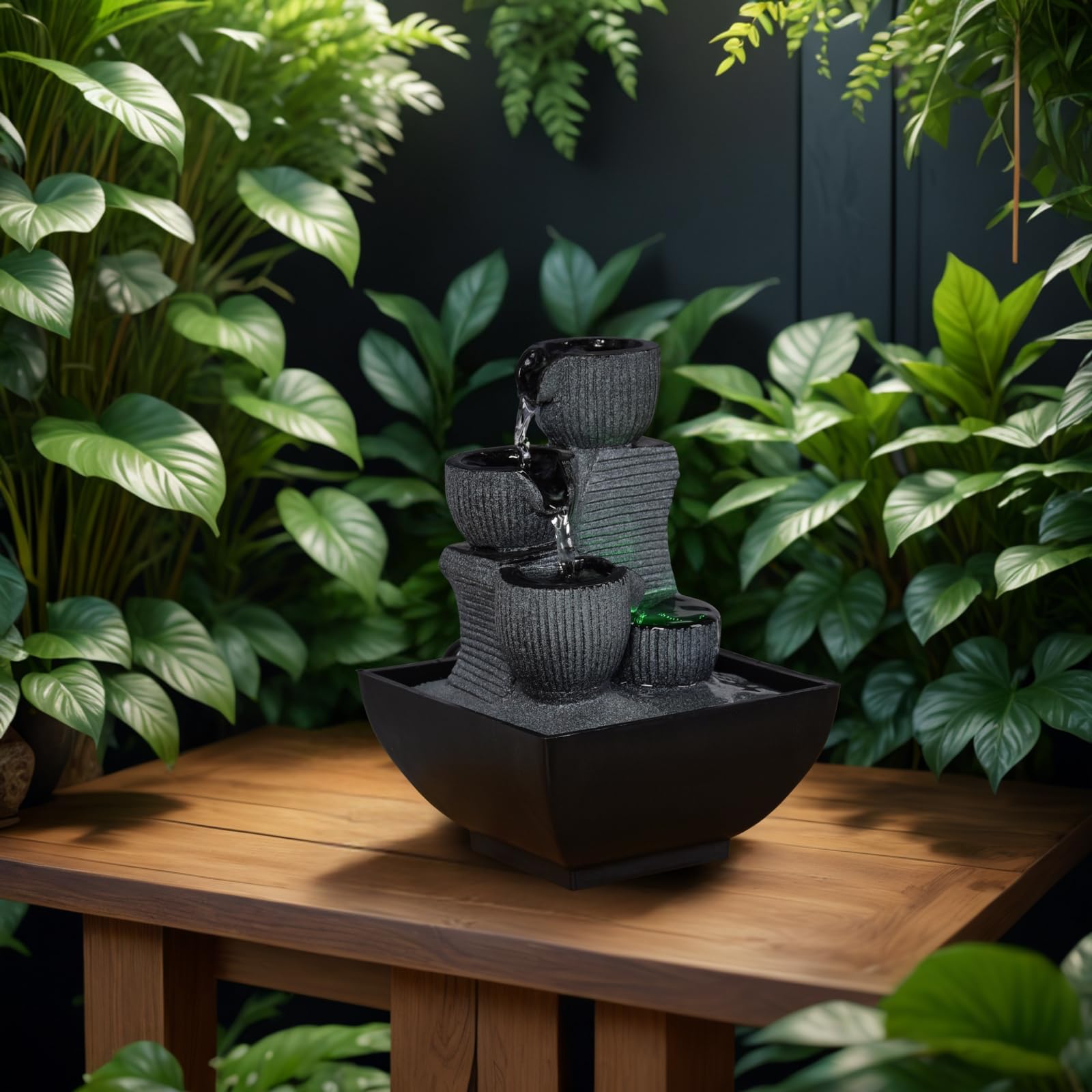 Zen Light - Kini, Fontana da Interno con Pompa e Illuminazione a LED, in Resina, Taglia Unica