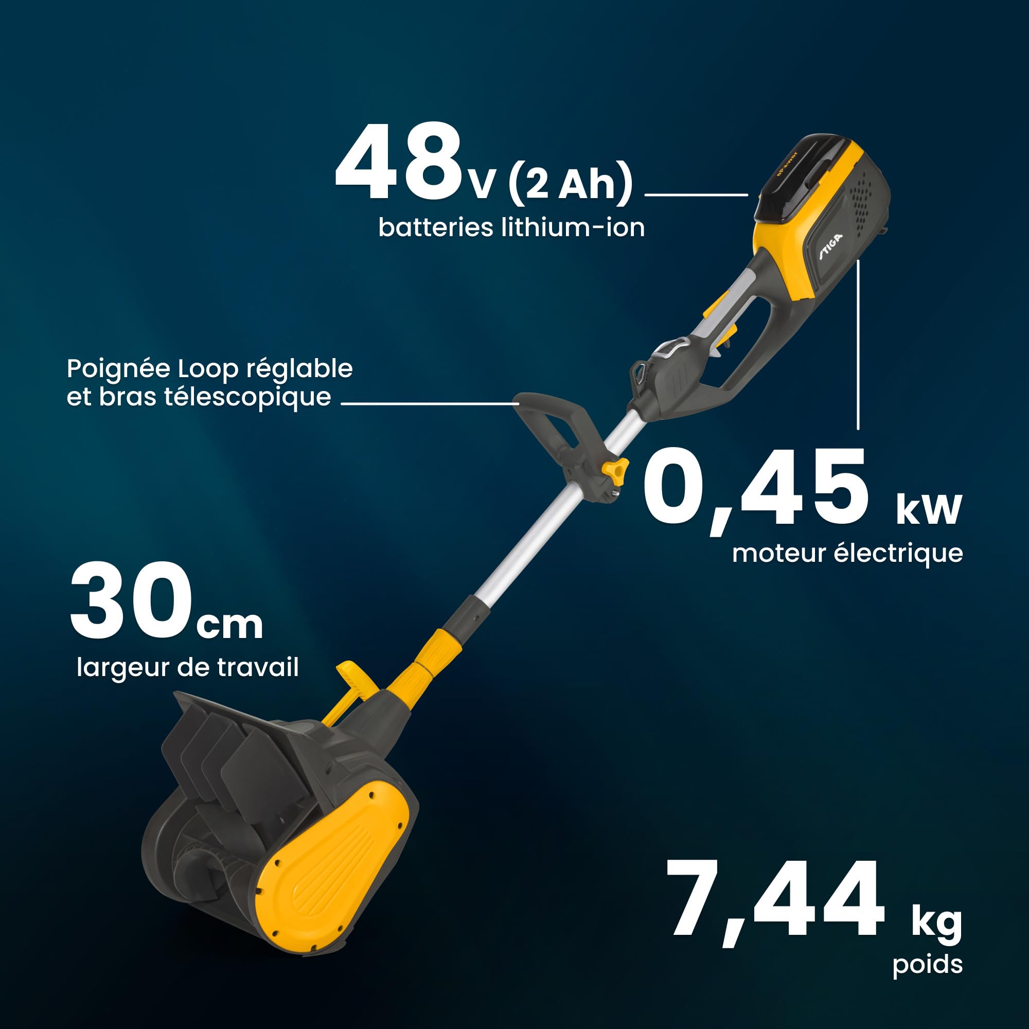 STIGA ST 300e Kit Fraise à Neige, Fonctionne Jusqu'à -20°, Avec 48V (2Ah) Batterie et Chargeur, Jaune