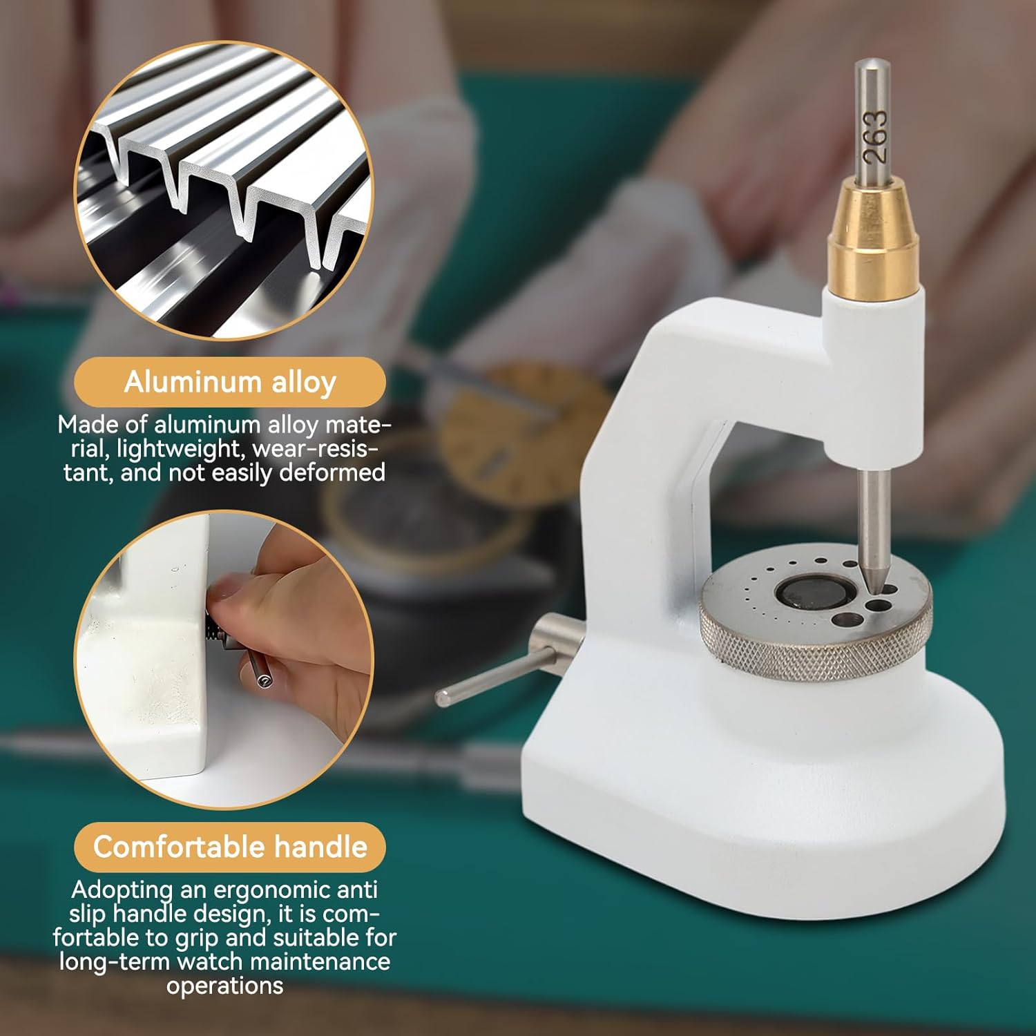 Watchmaker Jewelling Punching Kit, Watch Repair Staking Tool Press Set with 50 Punch Pins 10 Stakes