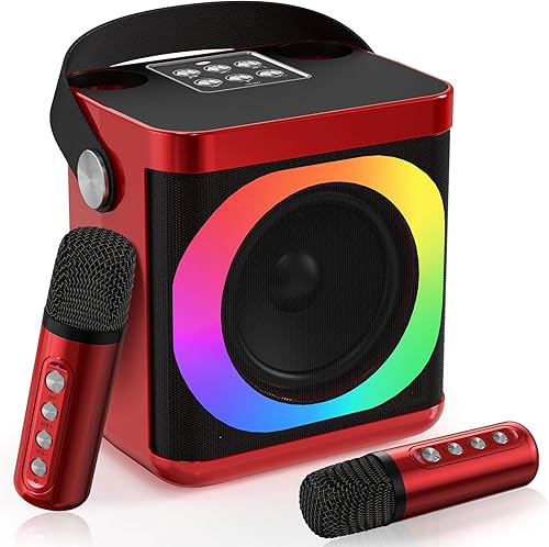 Máquina de karaoke con 2 micrófonos inalámbricos, máquina de karaoke portátil XIZJ 2023 para adultosniños, altavoz de karaoke Bluetooth con sistema