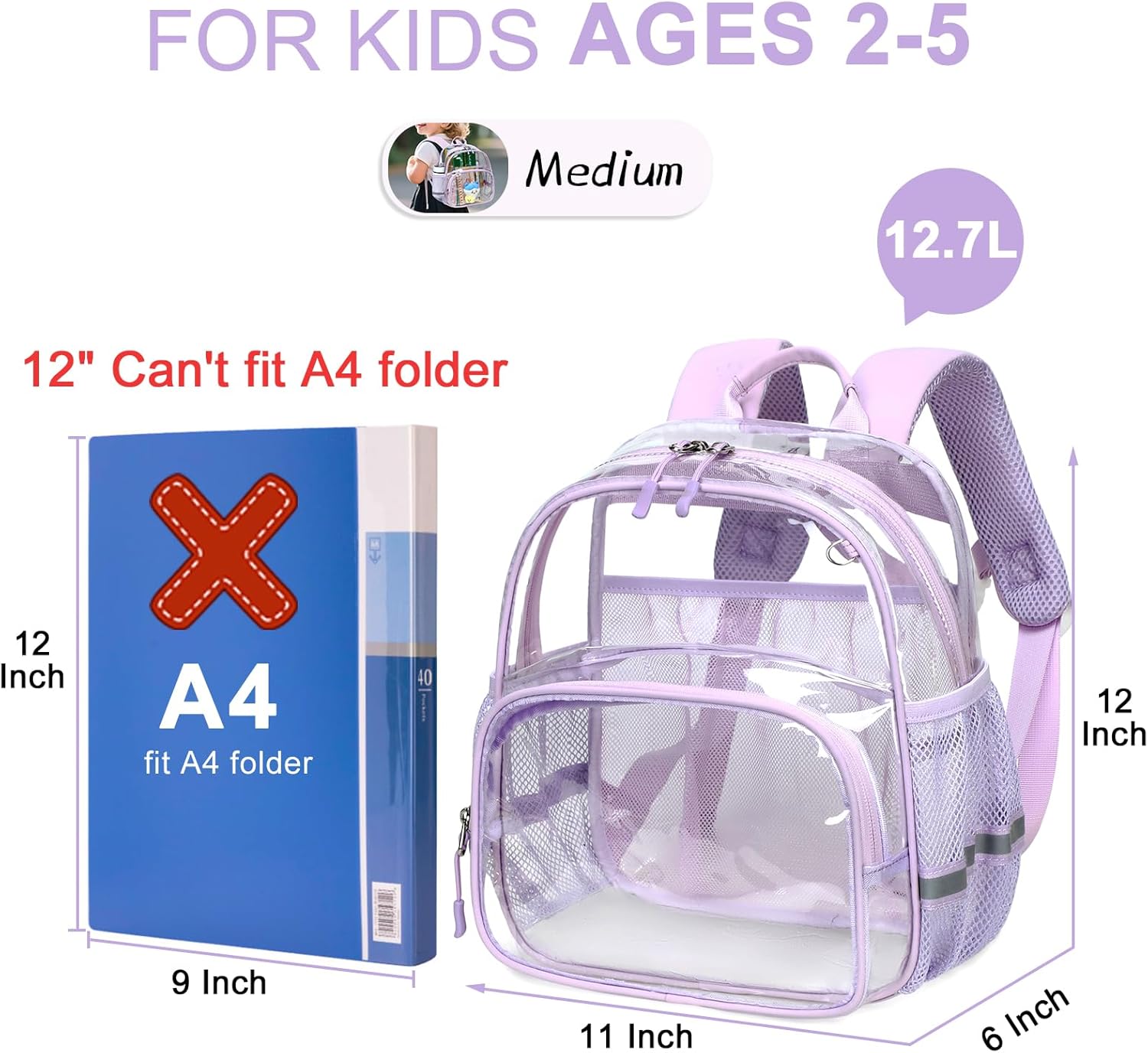 Bluboon Clear Toddler Backpack 11×12×6in Cute PVC Kids Bag for Preschool Daycare, Stadium Approved for Concert Sports Events