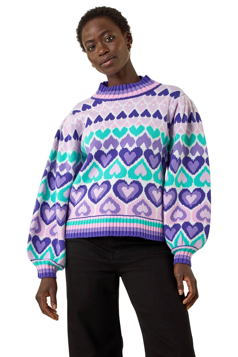 Roman Originals Thick Jumper for Women UK - Ladies Winter Autumn Smart Casual Knit Knitted Knitwear Pull-On Round Crew Neck Long Sleeve Work Office Dinner Party Lilac