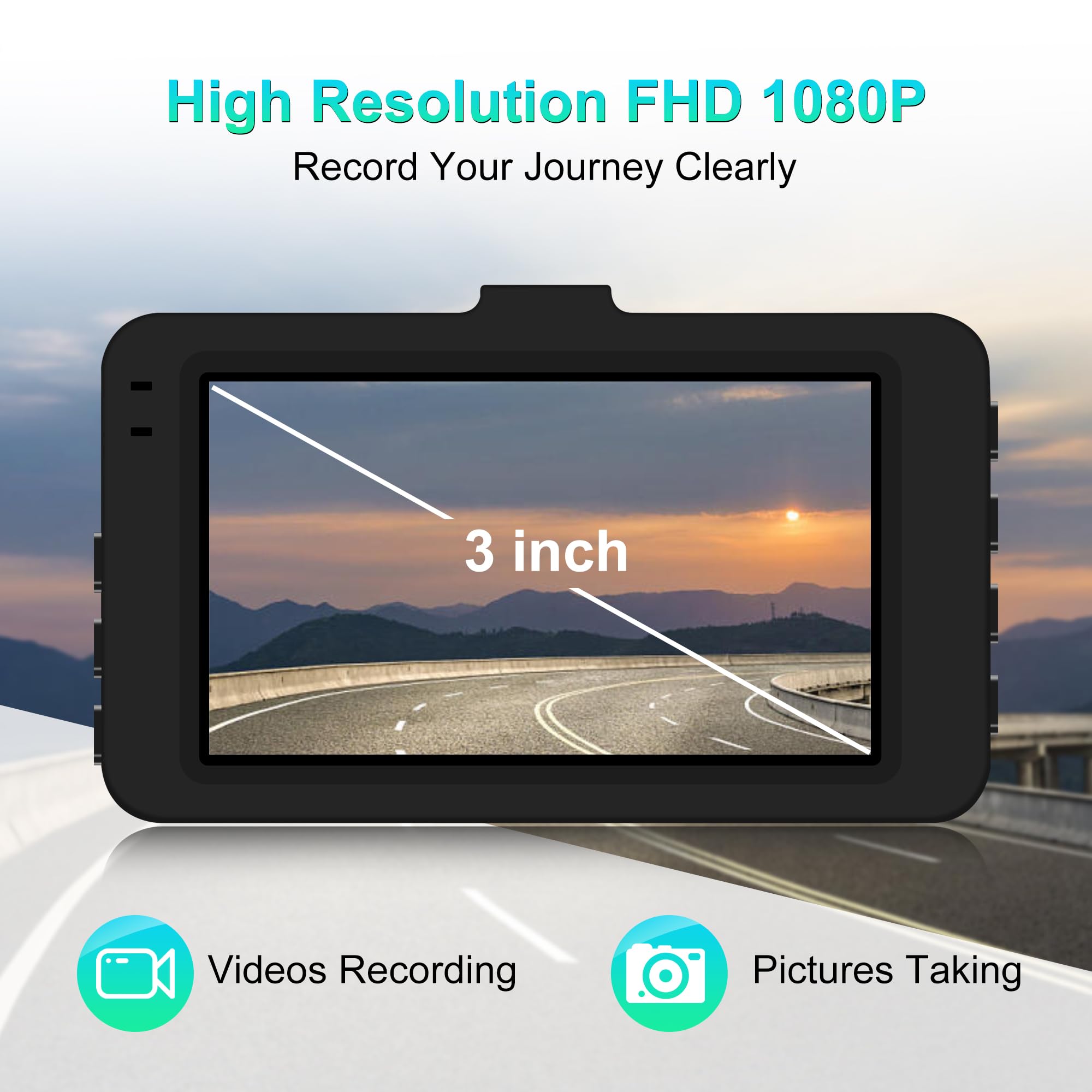 Dash Cam, Lcsiuco Dash Camera for Cars 1080P Full HD, Dashcam with Night Vision, 170° Wide Dashboard Camera with 3-inch LCD Display, Parking Mode, G-Sensor, Loop Recording, WDR, 32GB Micro SD Card