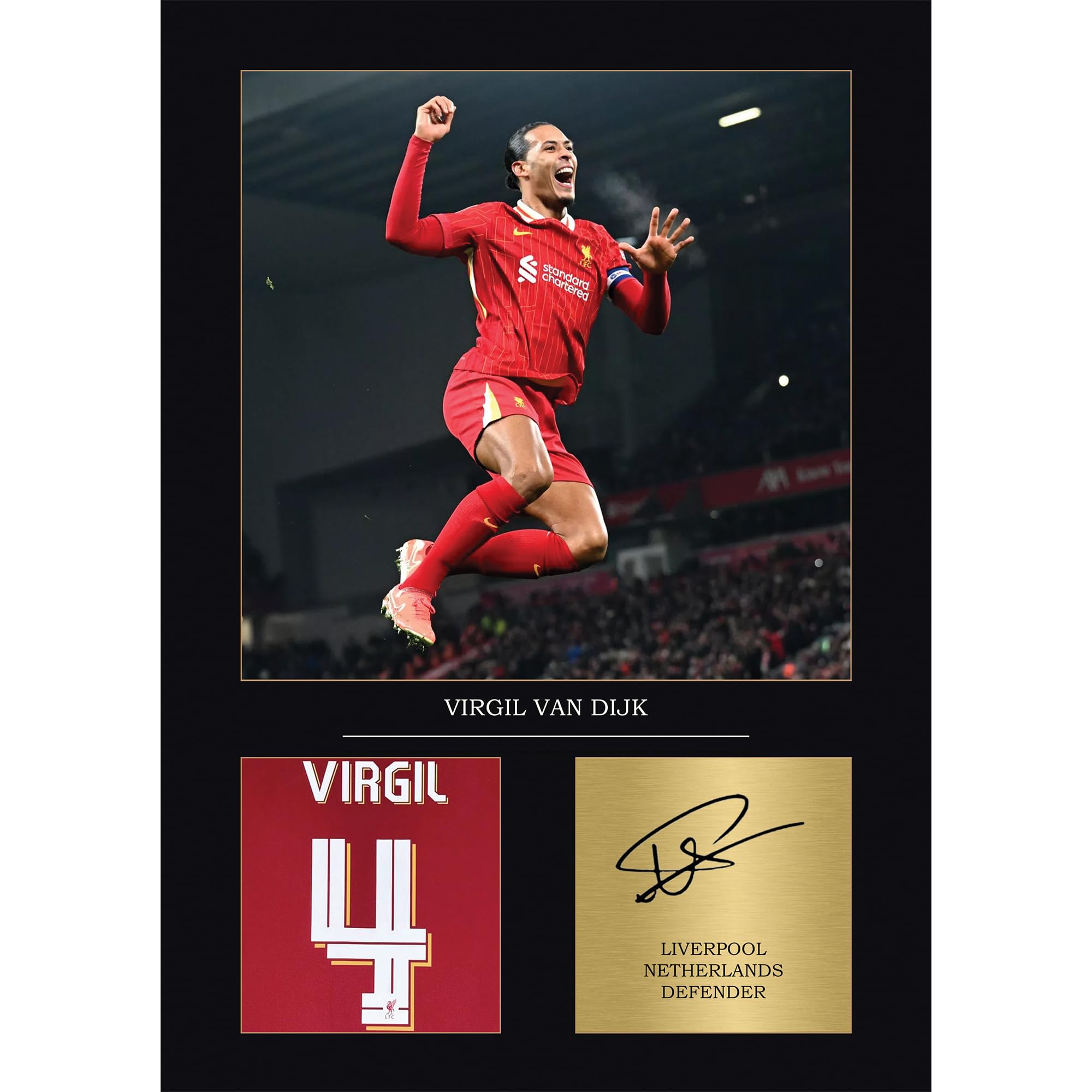 Virgil Van Diyk Liverpool Gift Signed A4 Print Display Framed Liverpool Gifts For Boys Digitally Reproduced Signature Liverpool Gifts For Men LFC (Framed)
