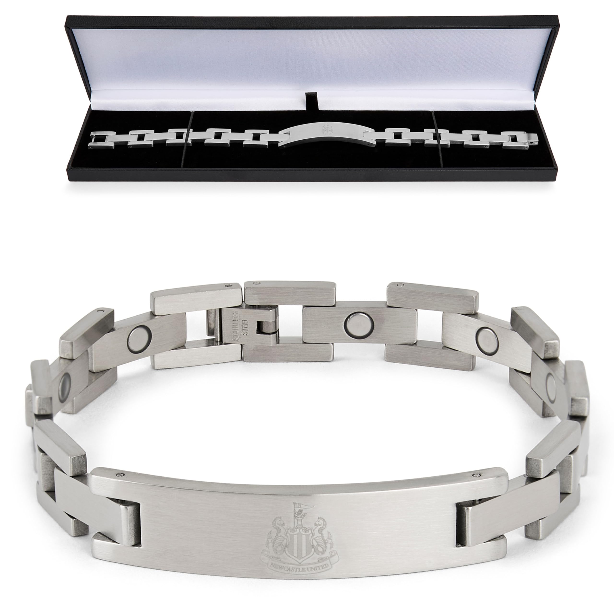 The Gift Scholars Official Club Merchandise Newcastle United FC Crest Bracelet, Stainless Steel Link Chain, Official NUFC Jewellery