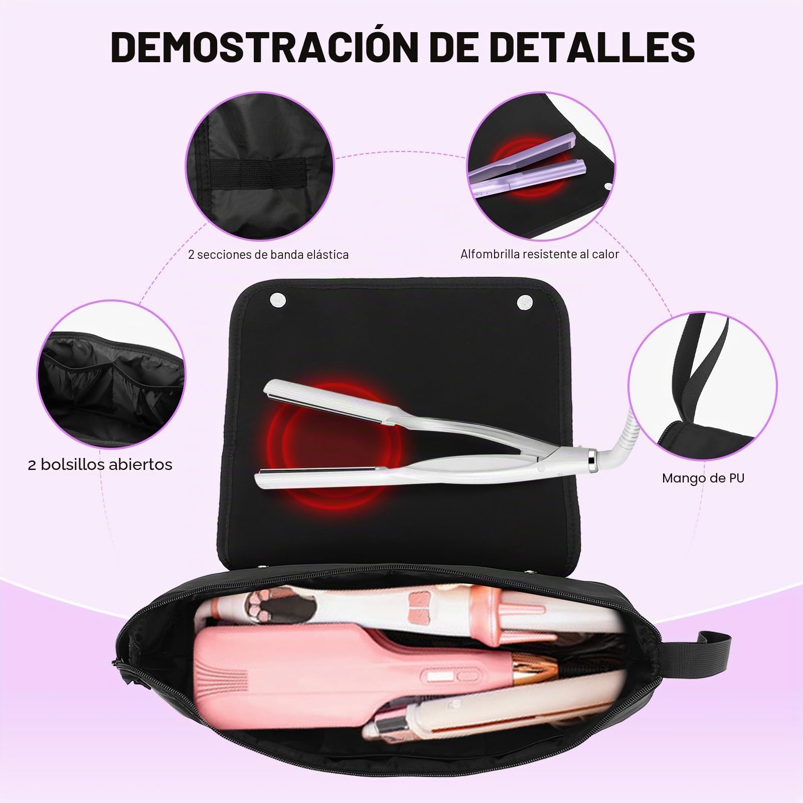 Bolsa de viaje para herramientas de peluquería, alfombrilla resistente al calor para herramientas de peluquería, organizador de herramientas calientes para rizadores y planchas de pelo