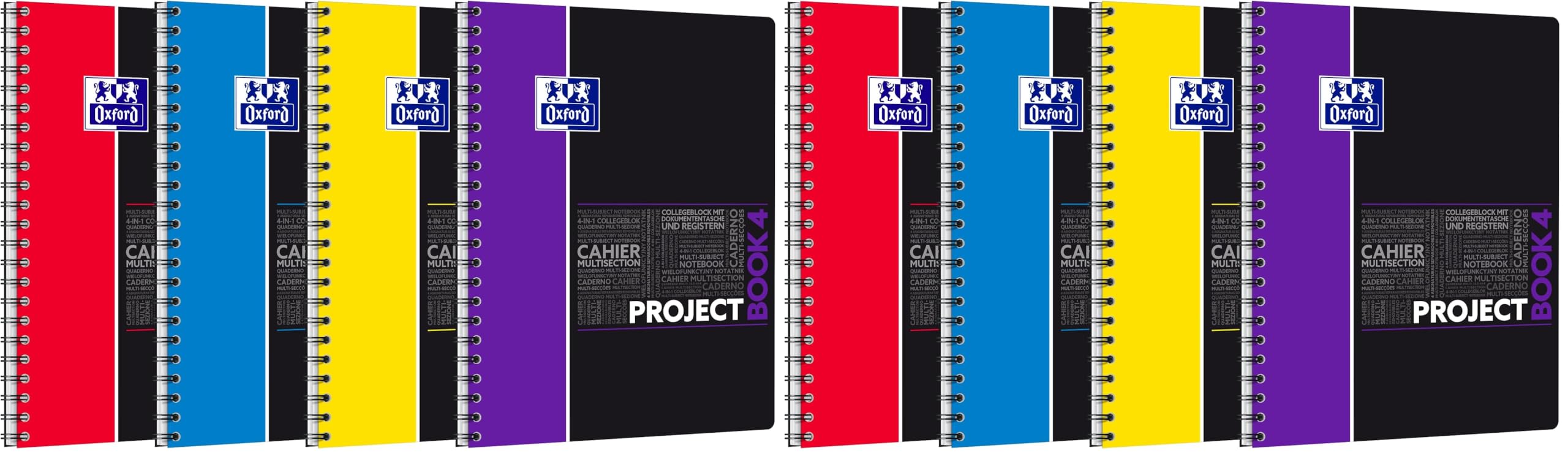 Oxford 400037408 ProjectBook Cahier à Spirales Format A4+ 200 Pages Grands Carreaux Seyès Couverture Polypro Couleur Aléatoire, 235 x 300 (Lot de 2)