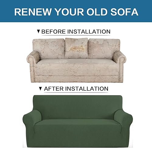 Miniatura 5 de H.VERSAILTEX Funda para sofá, paquete de 1 pieza, fundas de cojín de sofá de 3 piezas, verde bronce