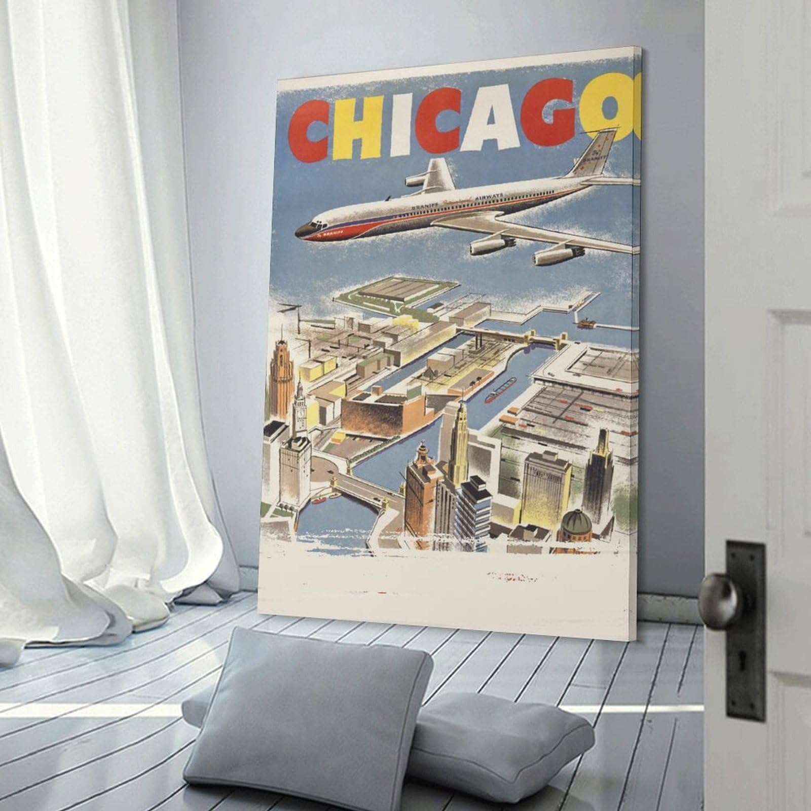 Junmoney Canvas Art Print Chicago Travel (2), 20x30inch(50x75cm), for Gallery Wall Decor And Room Displays, Wall Decor Suited to Curated Displays