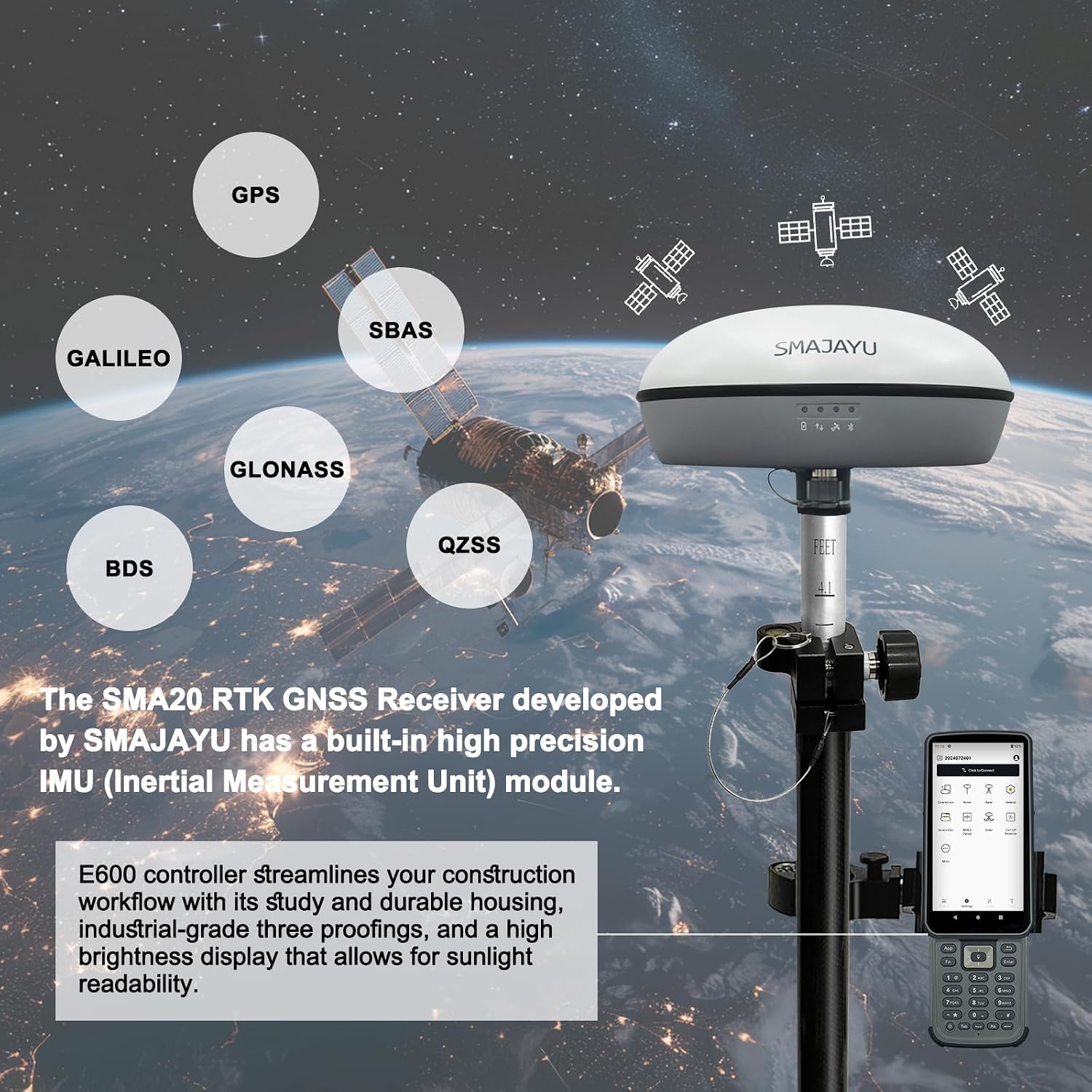 PPK RTK GNSS Survey Equipment GPS Receiver with IMU Rover & Base Handheld Collector Survey Software, 900M UHF SMA20 Static and Base simultaneousely(Include Pole, Tribrach, Tripod)
