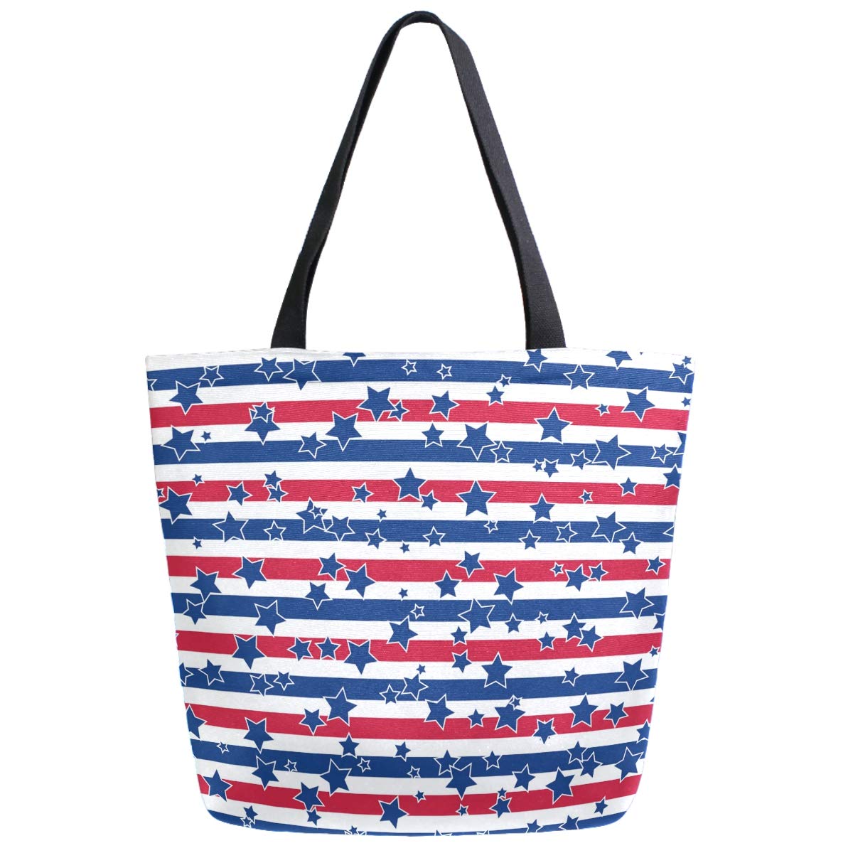 ZzWwR Chic Extra Large Shoulder Grocery Tote Bag, Chic USA Flag Stars and Stripes Pattern Canvas Reusable Handle Bags for Men Women Gym Weekender