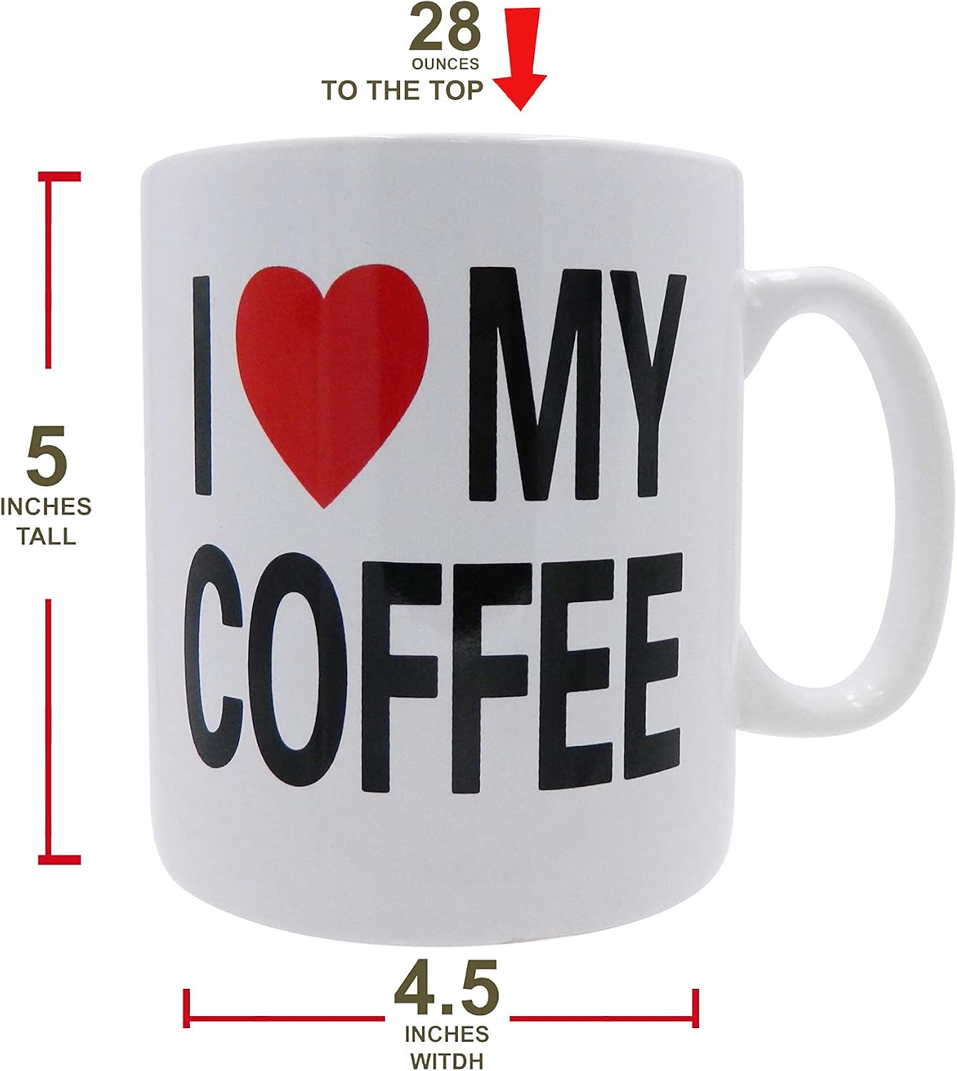 Rockin Mug BIG Coffee Mug oversize 28 ounces Mega Size Cup, Extra Large for Big drinks, Office desk decor novelty Gift Coffee Lovers XL Coffee Mug (I LOVE MY COFFEE)