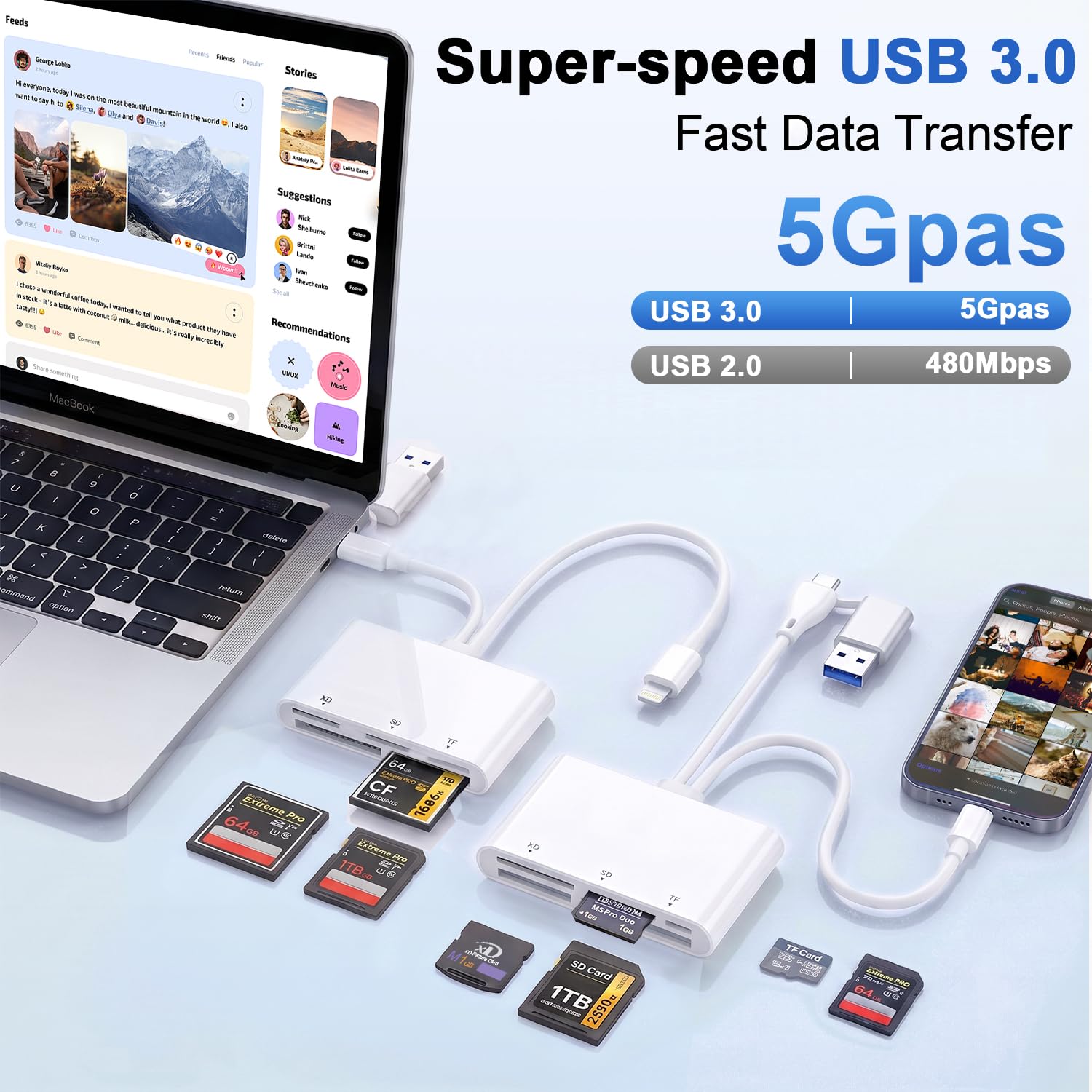 Lector de tarjetas Memory Stick Pro Duo 5 en 3 de 5 Gbps, lee 5 tarjetas