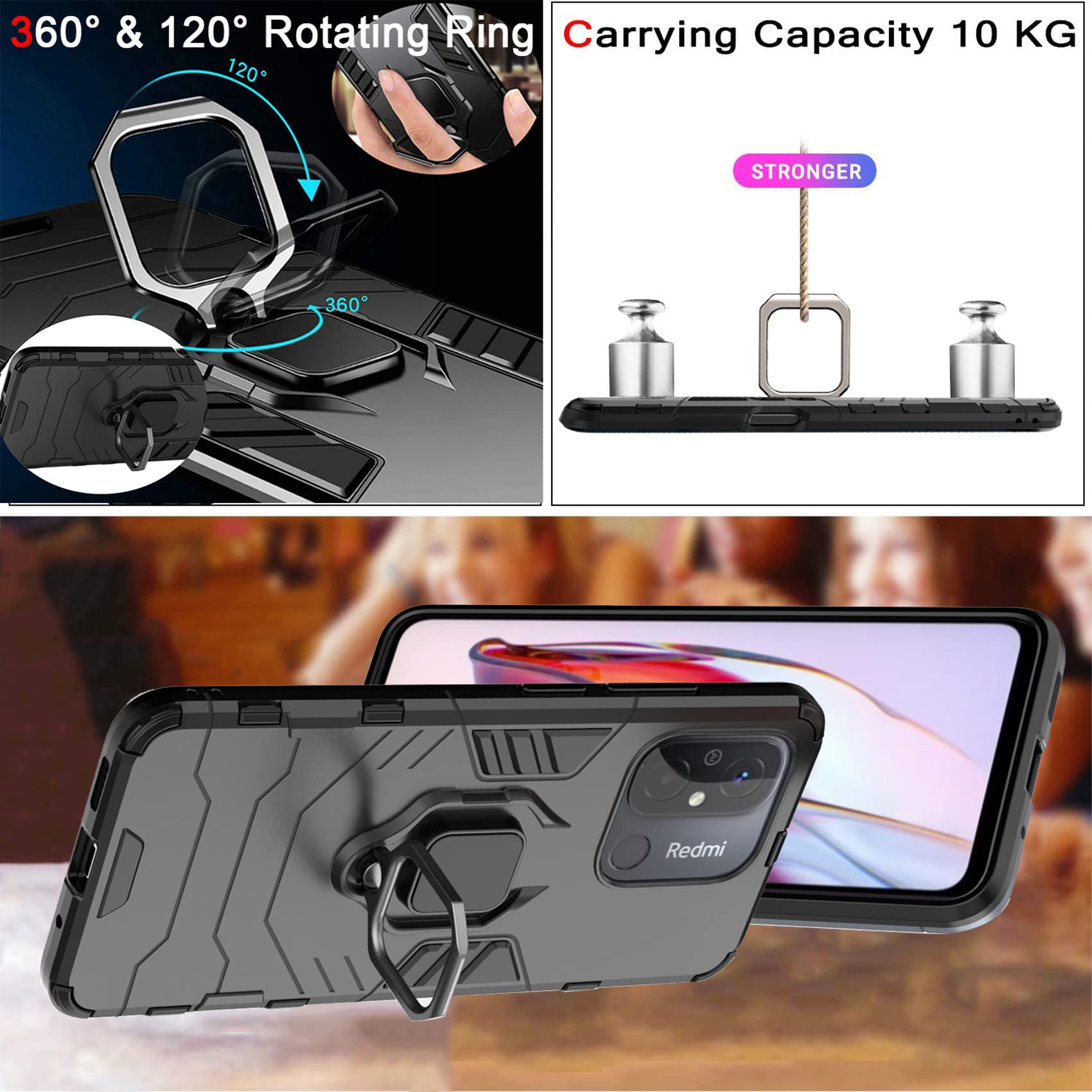 Custodia Per Xiaomi 12T Con Staffa Rotante 360° E Supporto Magnetico - Cover Paraurti PC+TPU, Protezione Militare, Rossa
