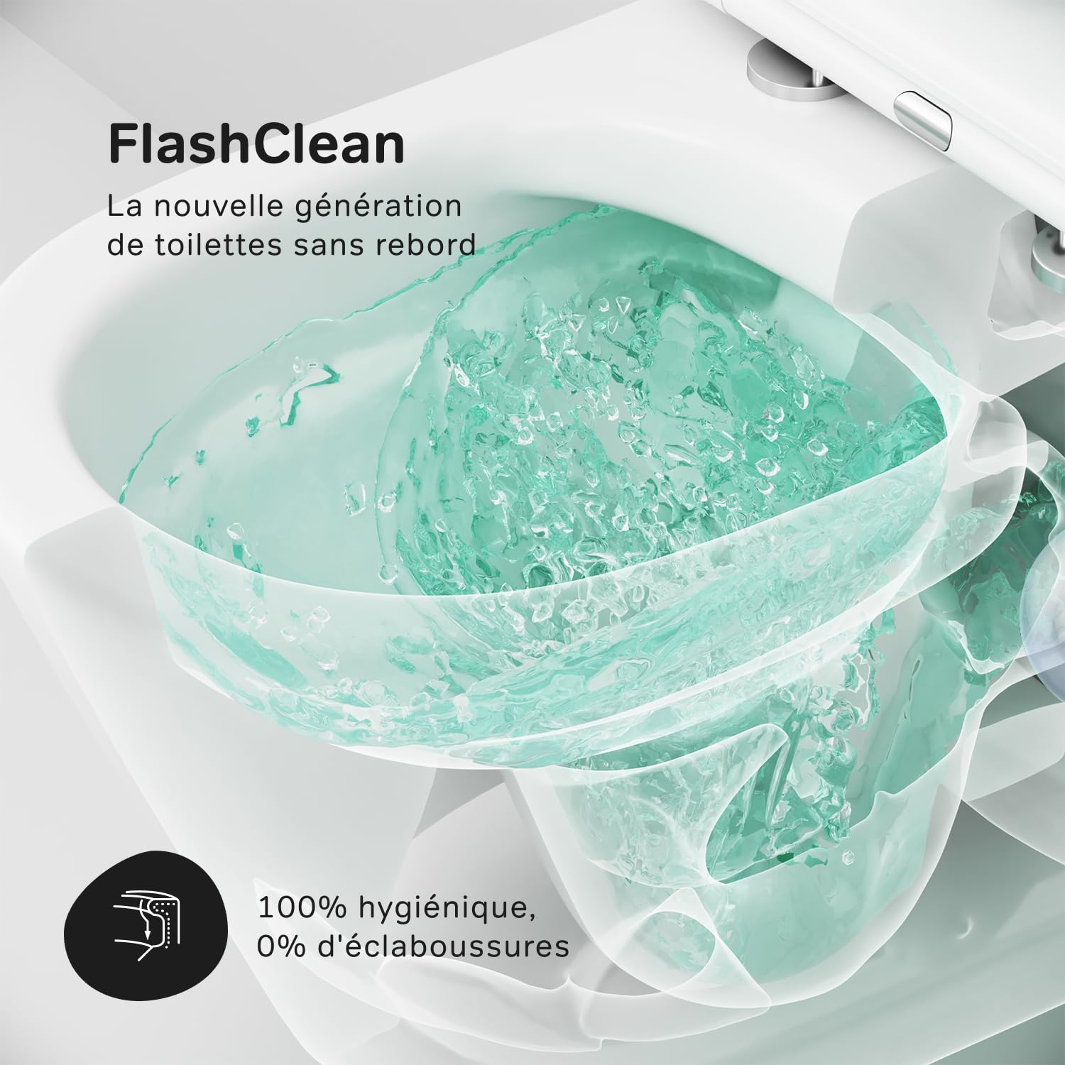 AM.PM Flash - WC Suspendu Sans Bride, Sans Rebord, Cuvette WC Suspendu Complet Kit, Abattant WC avec Amovible Softclose, Fixation Invisible, Toilette Suspendu Mural en Céramique, Blanc, 39 cm