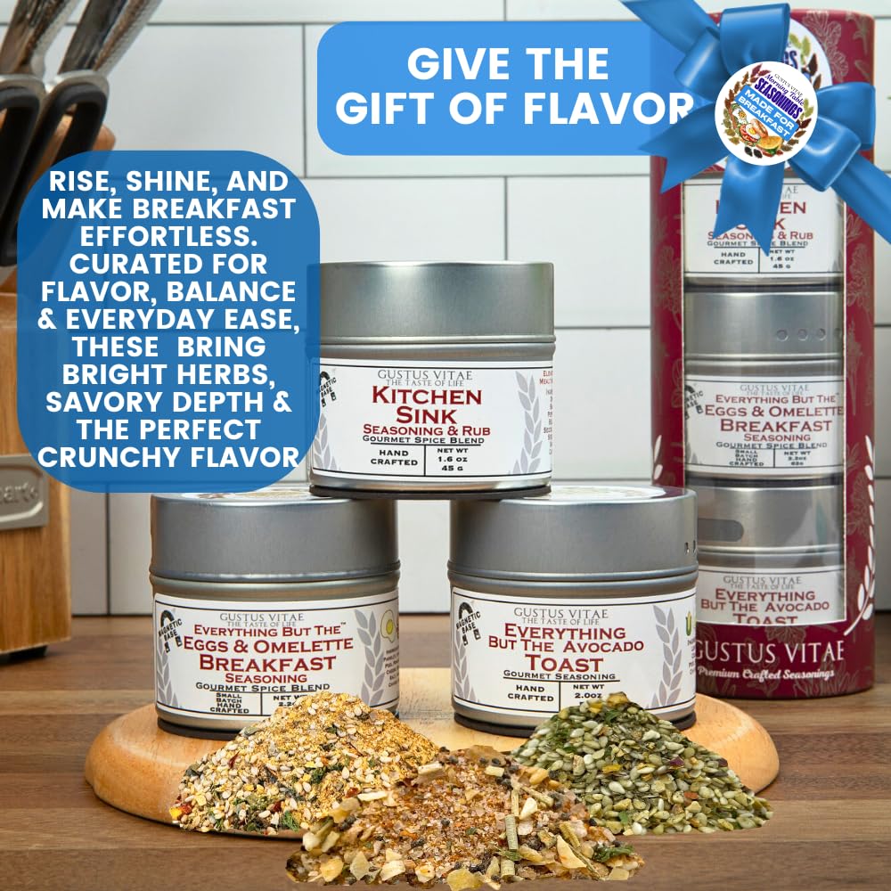 Made for Breakfast: The Morning Table Seasonings | Gift Packaged Set of 3 Spice Blends | All Natural, Non GMO | Gourmet Infused Spice & Herb Blends | Small Batch, Hand Made | Made in USA | No Artificial Ingredients, Authentic Breakfast Flavors | GLP-1...