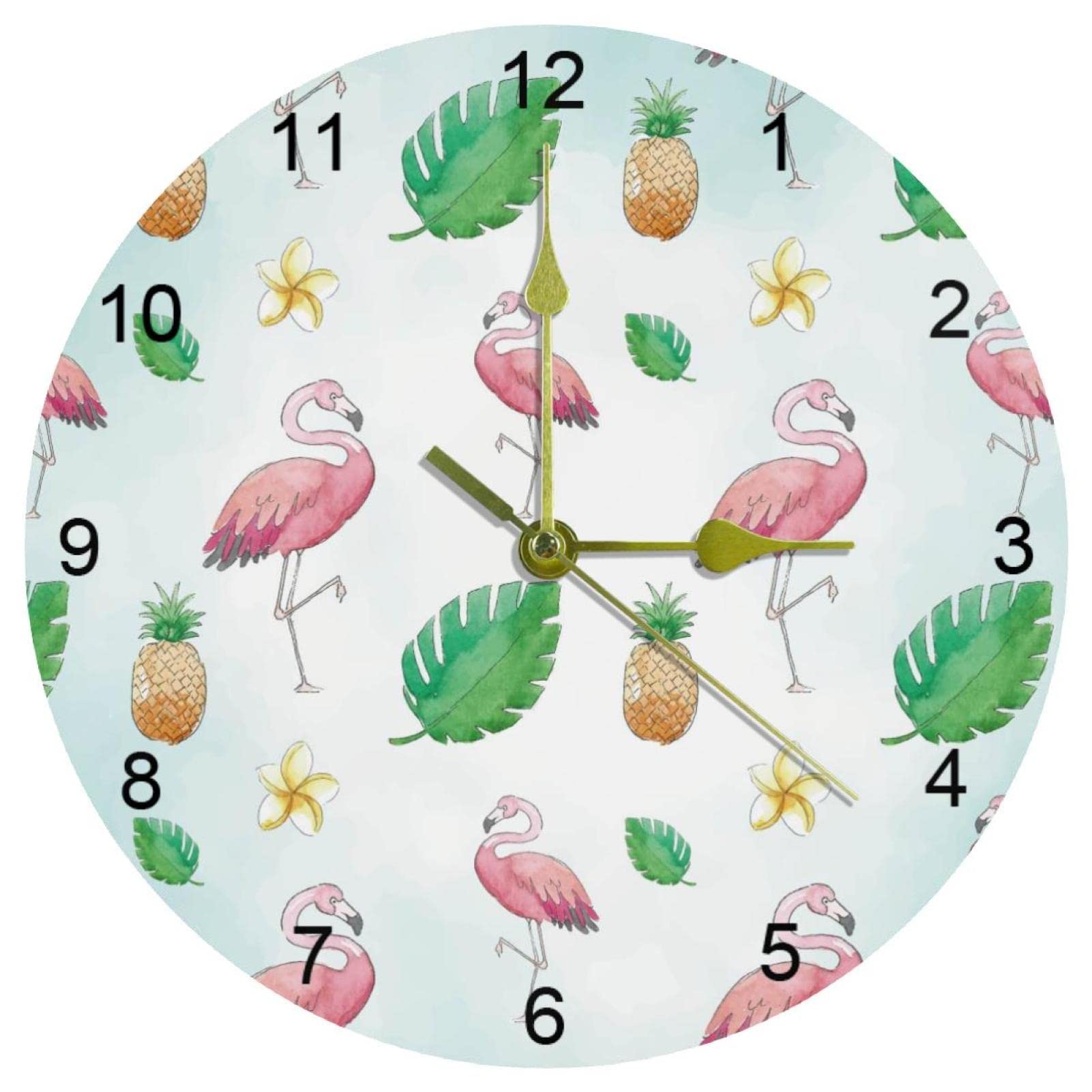Horloge murale cuisine au motif ananas et feuilles exotiques pour déco d'été