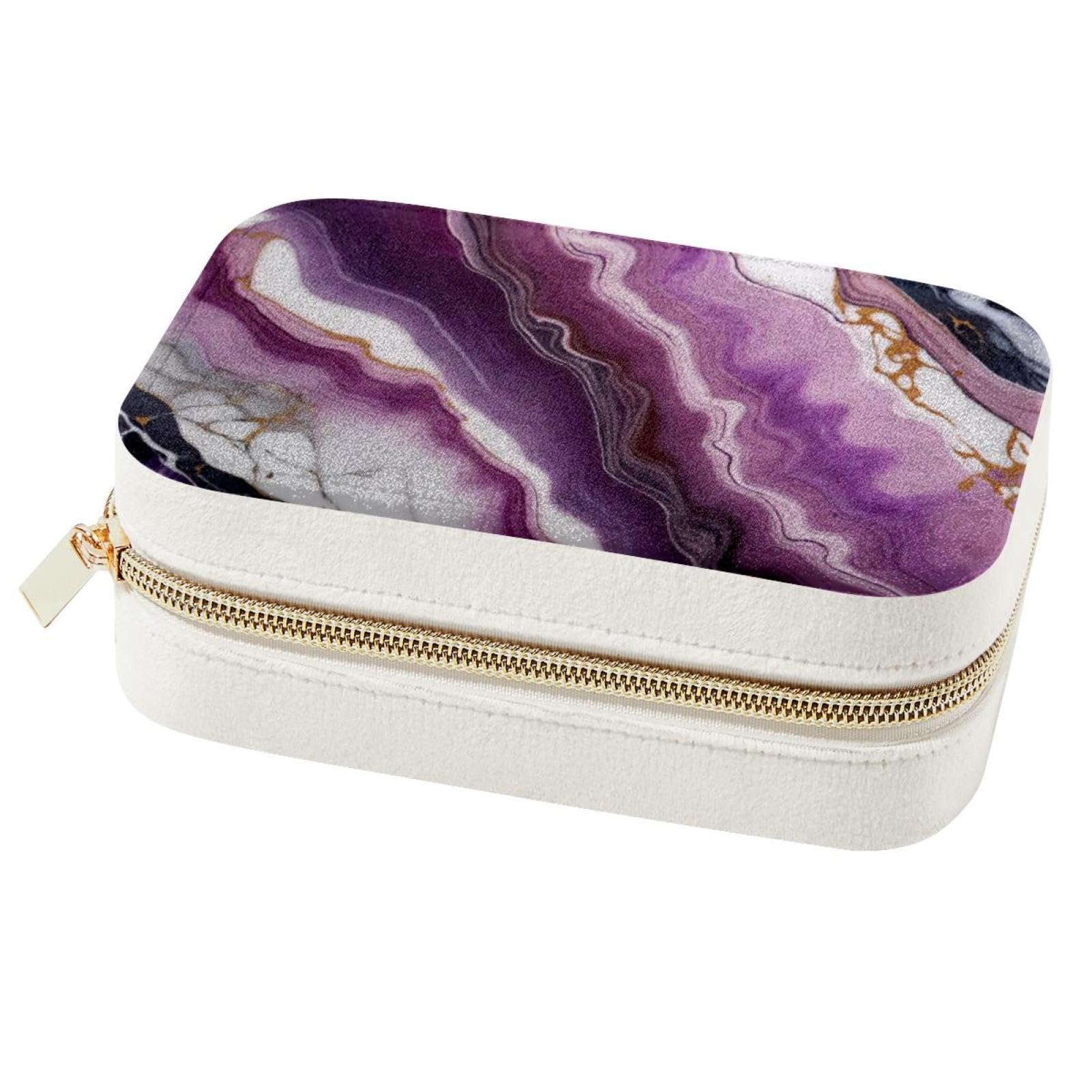Boîte à bijoux raffinée aspect marbre violet, écrin de protection
