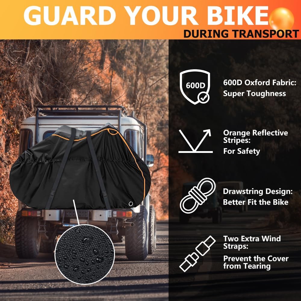 ZCOINS Bike Cover for Transport on Rack 600D Oxford Ebike Bicycle Covers Outdoor Storage Waterproof,Tear-Resistant Bike Rack Covers for 2 Bikes on Hitch Travel with Lock Hole and Adjustment Straps - Image 3